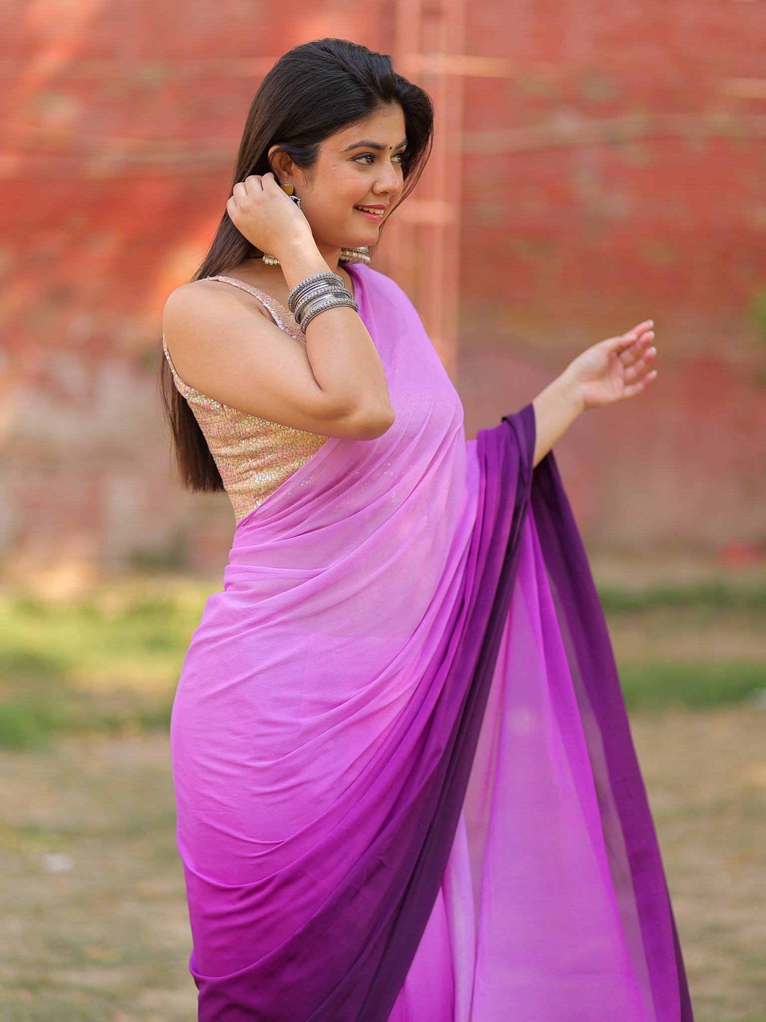 Shaded Chiffon Saree - Purple