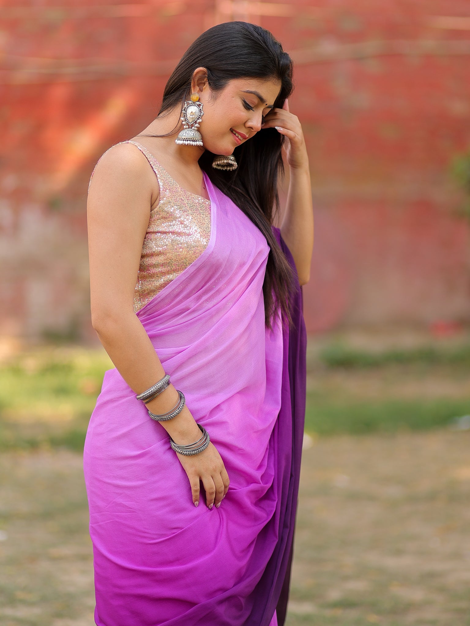 Shaded Chiffon Saree - Purple