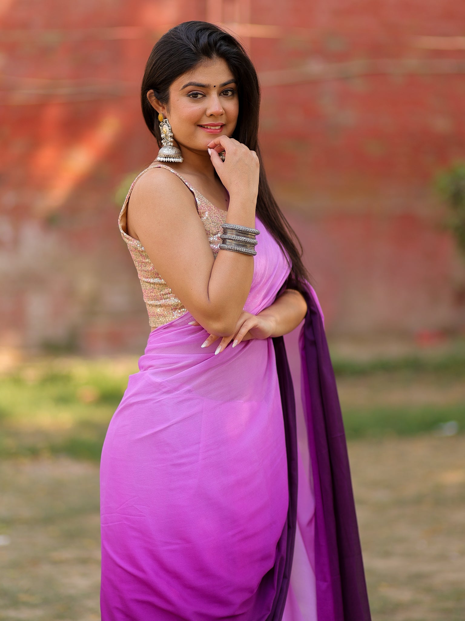 Shaded Chiffon Saree - Purple