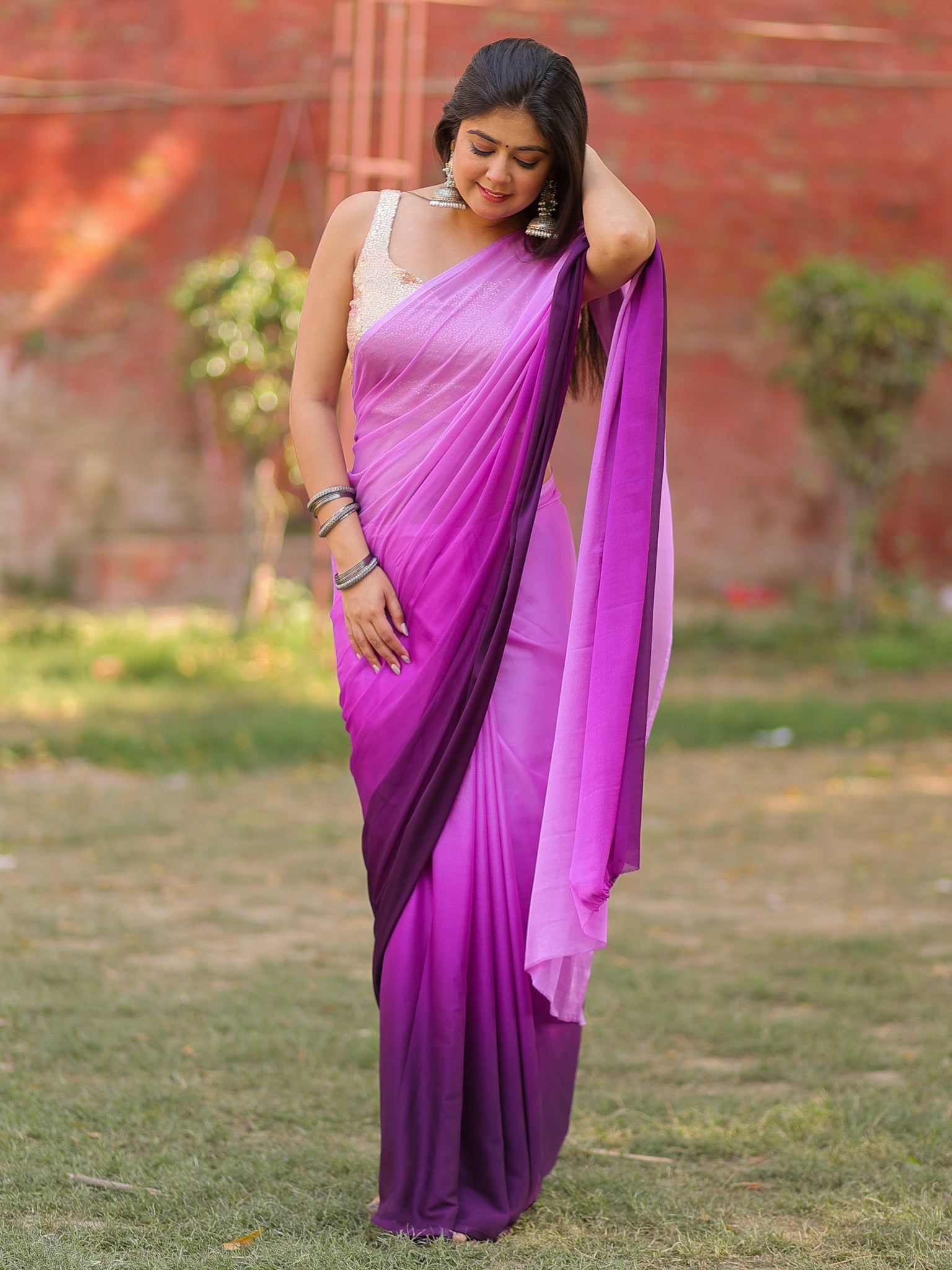 Shaded Chiffon Saree - Purple