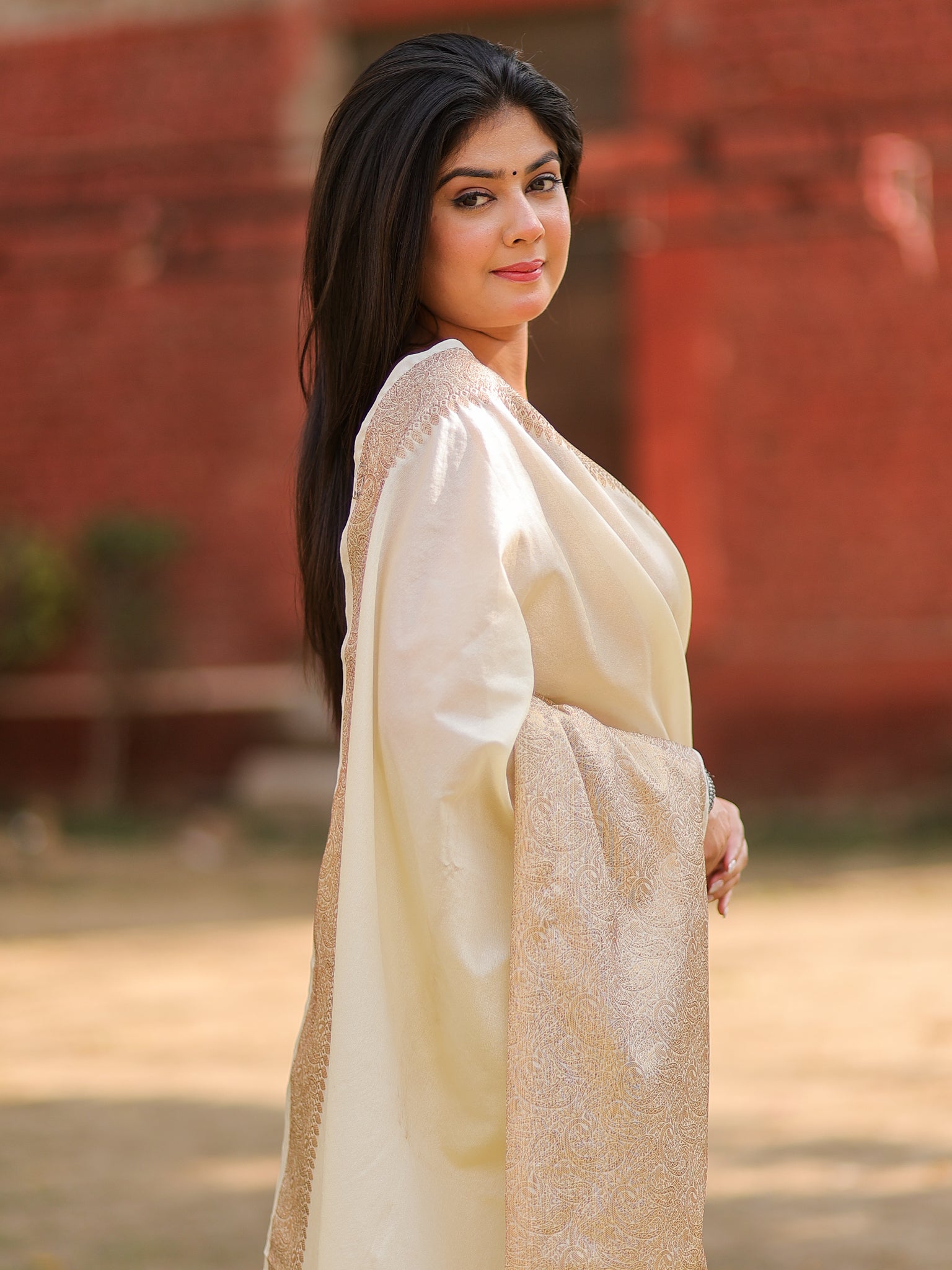 Banarasi Cotton Silk Saree With Plain Skirt Border- Off White