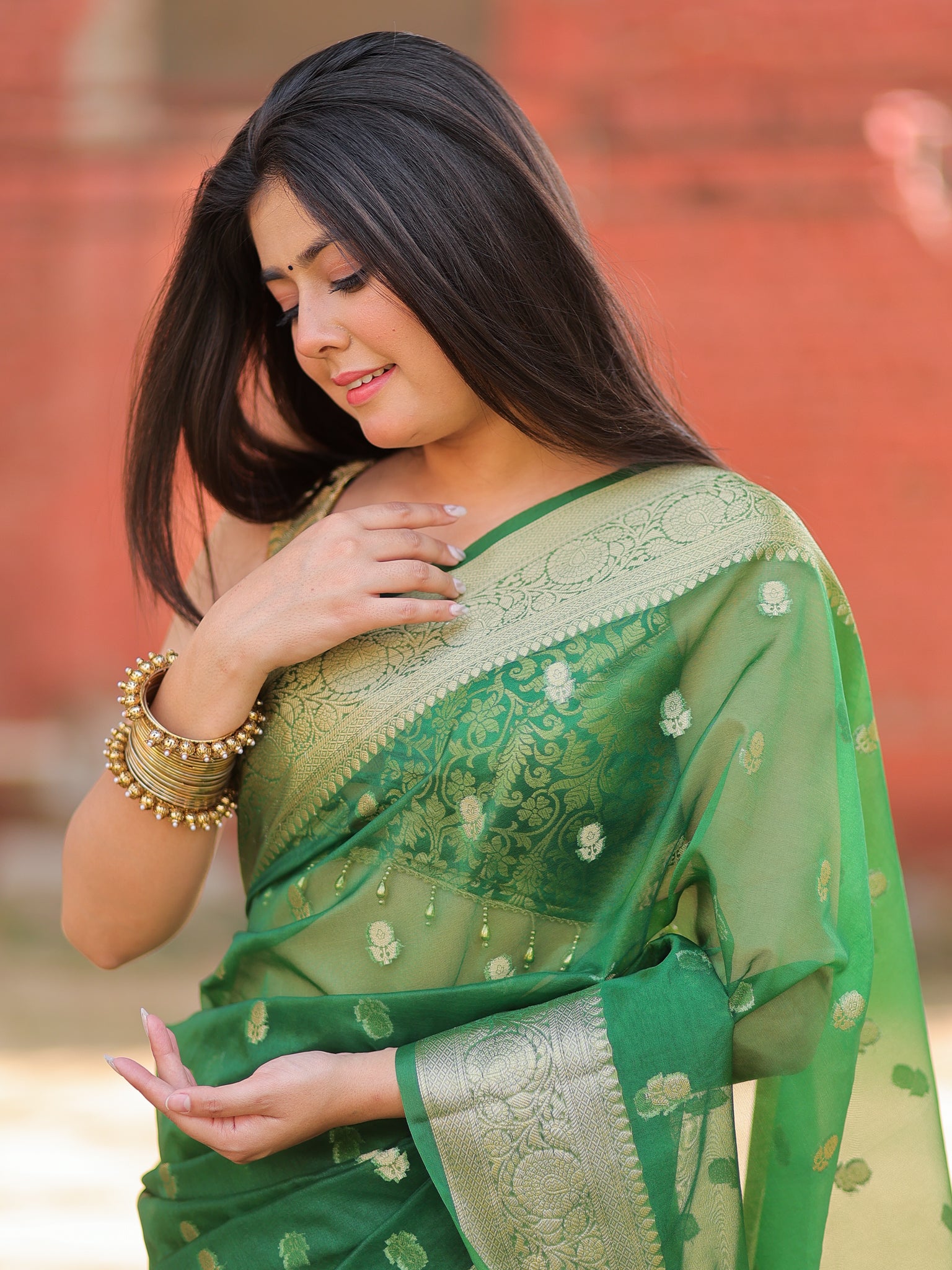 Banarasi Cotton Silk Saree With Zari Weaving & Border- Green