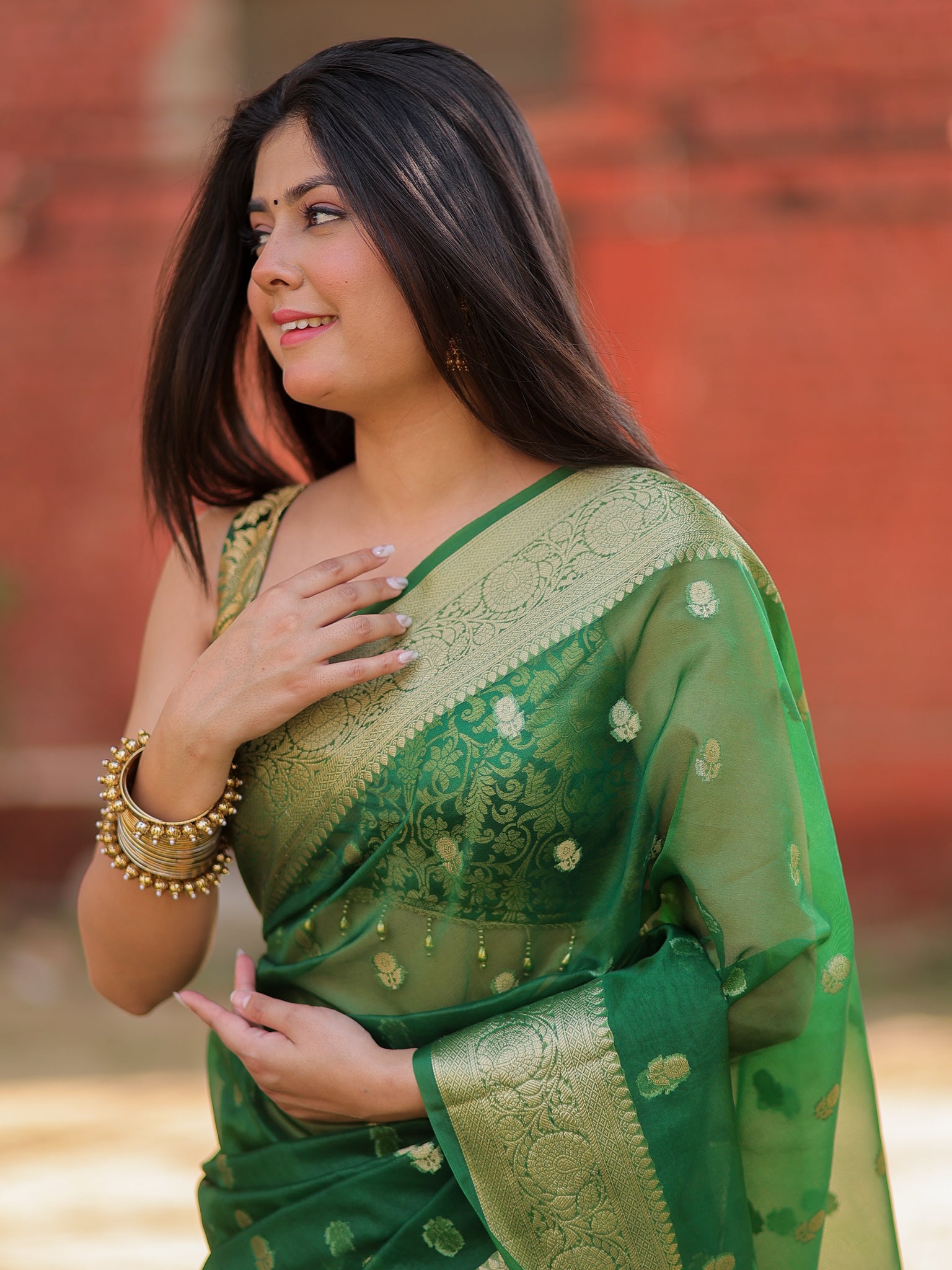 Banarasi Cotton Silk Saree With Zari Weaving & Border- Green