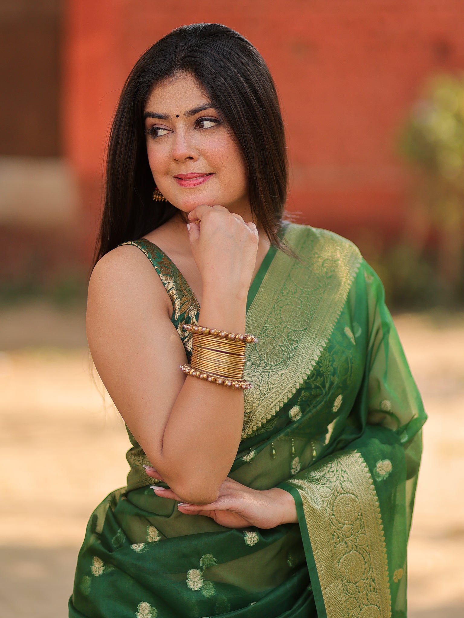 Banarasi Cotton Silk Saree With Zari Weaving & Border- Green