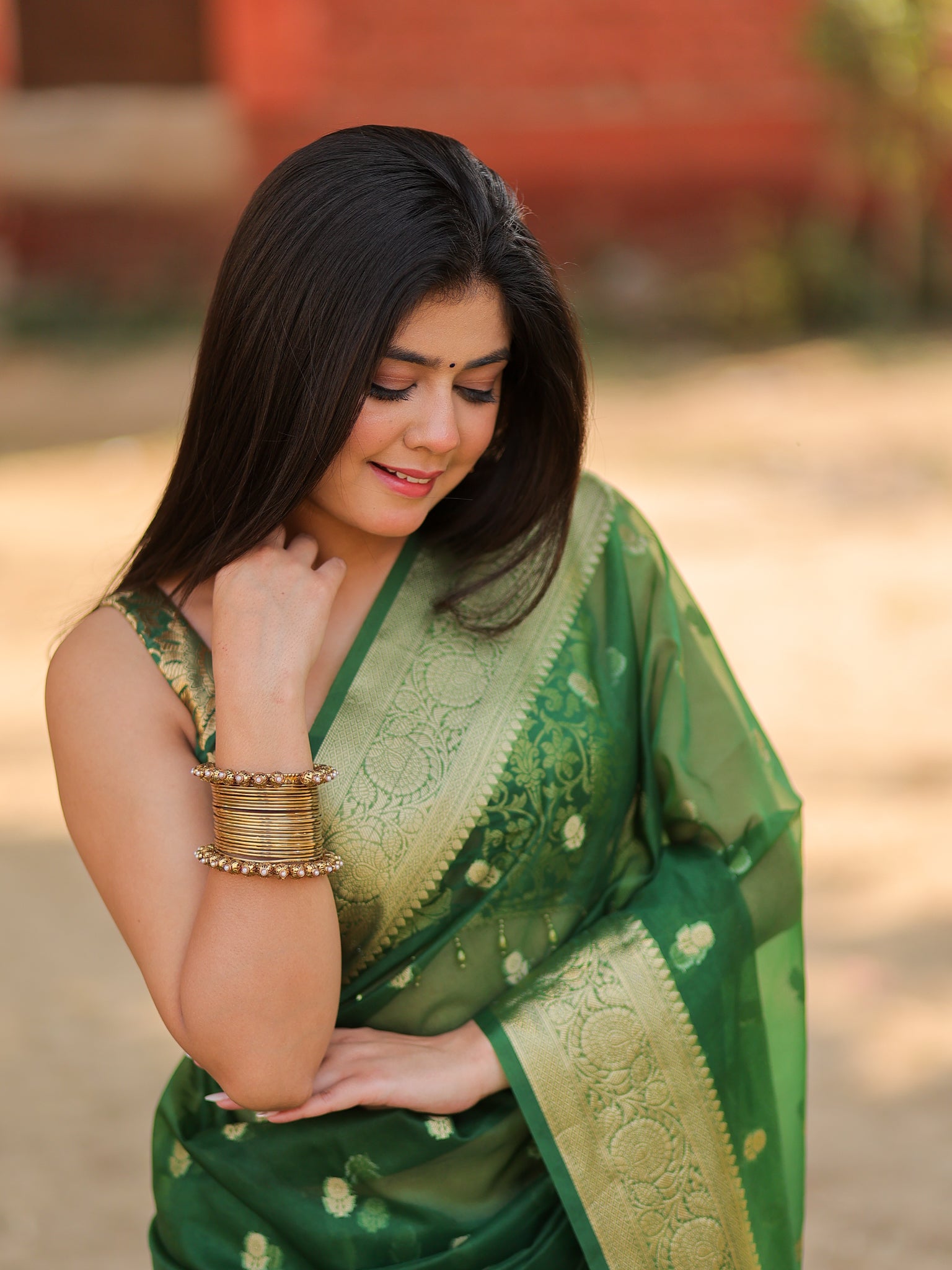 Banarasi Cotton Silk Saree With Zari Weaving & Border- Green