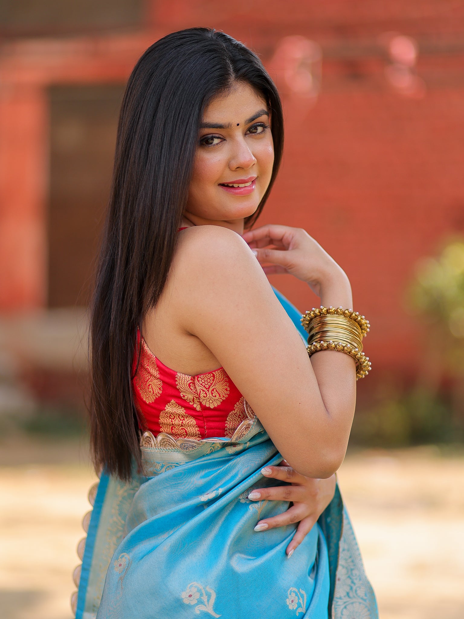 Banarasi Tissue Saree With Zari Weaving & Lace Border- Blue