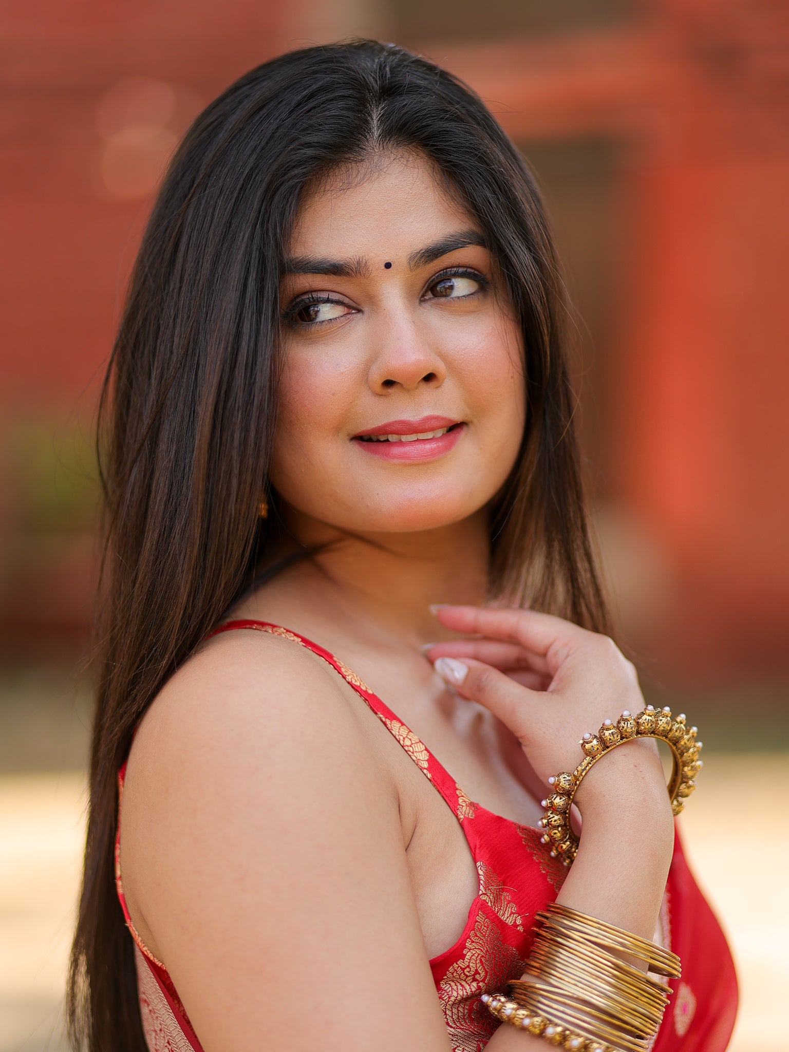 Banarasi Organza Mix Saree With Zari Weaving & Border- Red