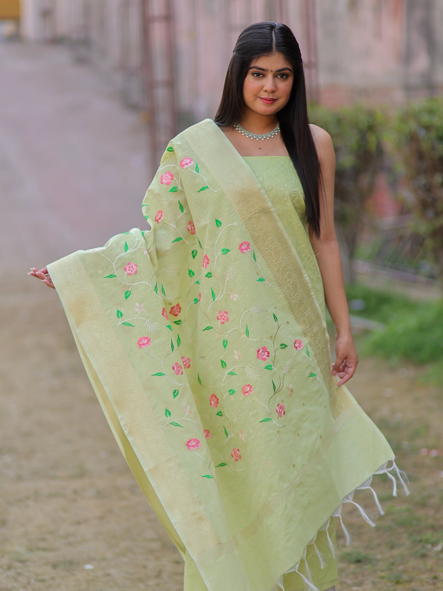 Banarasi Embroidered Salwar Kameez With Dupatta- Green