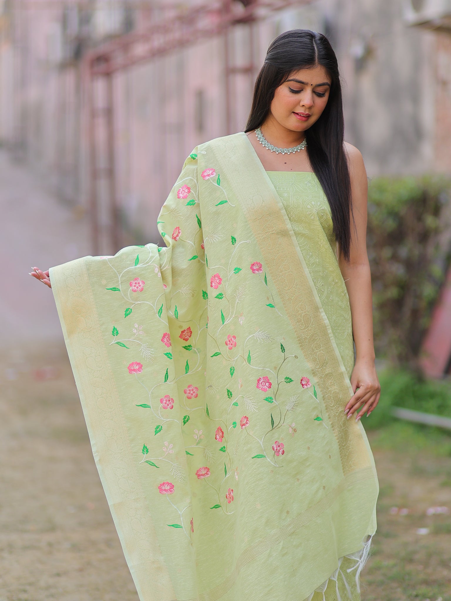 Banarasi Embroidered Salwar Kameez With Dupatta- Green
