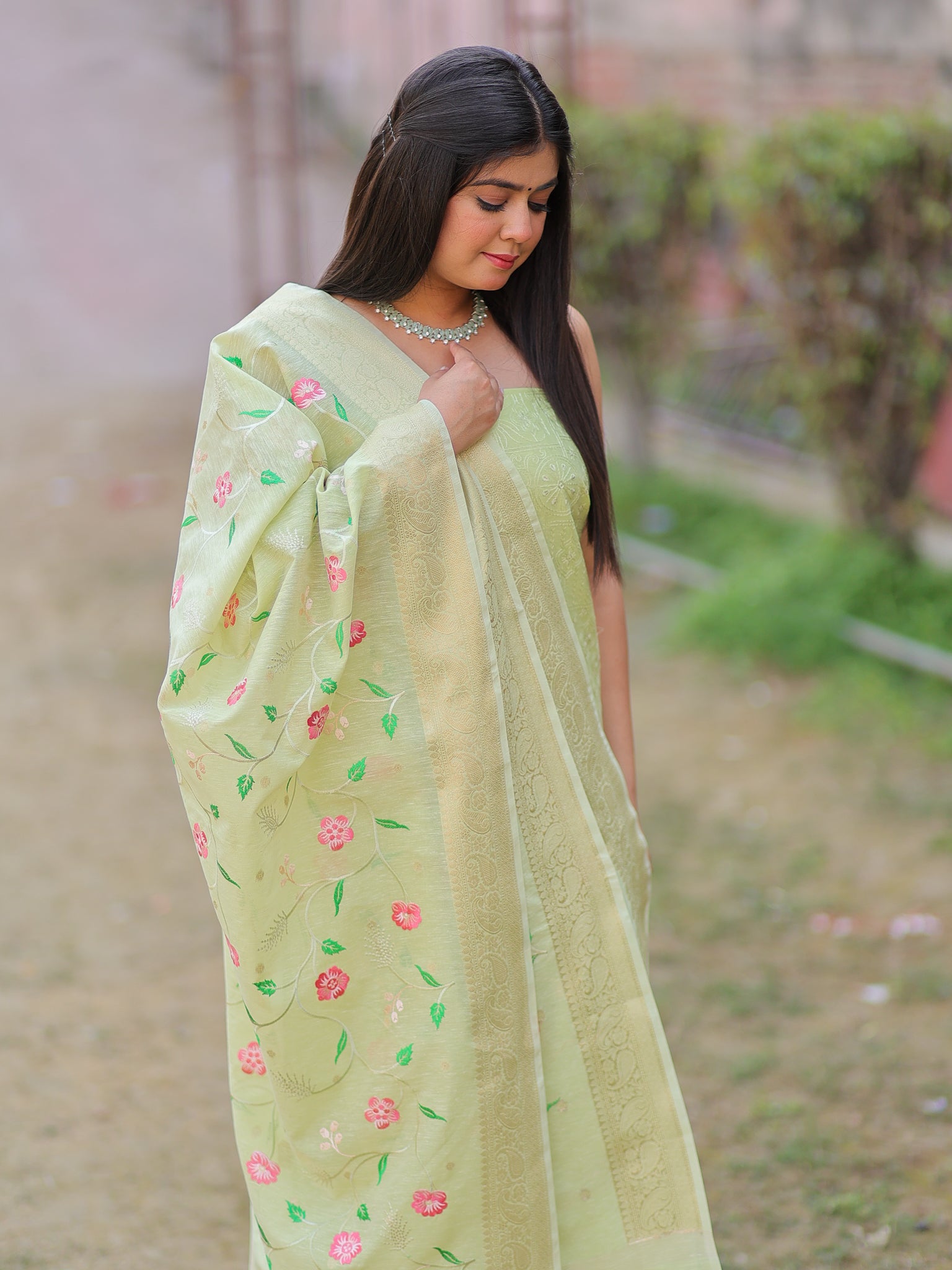 Banarasi Embroidered Salwar Kameez With Dupatta- Green