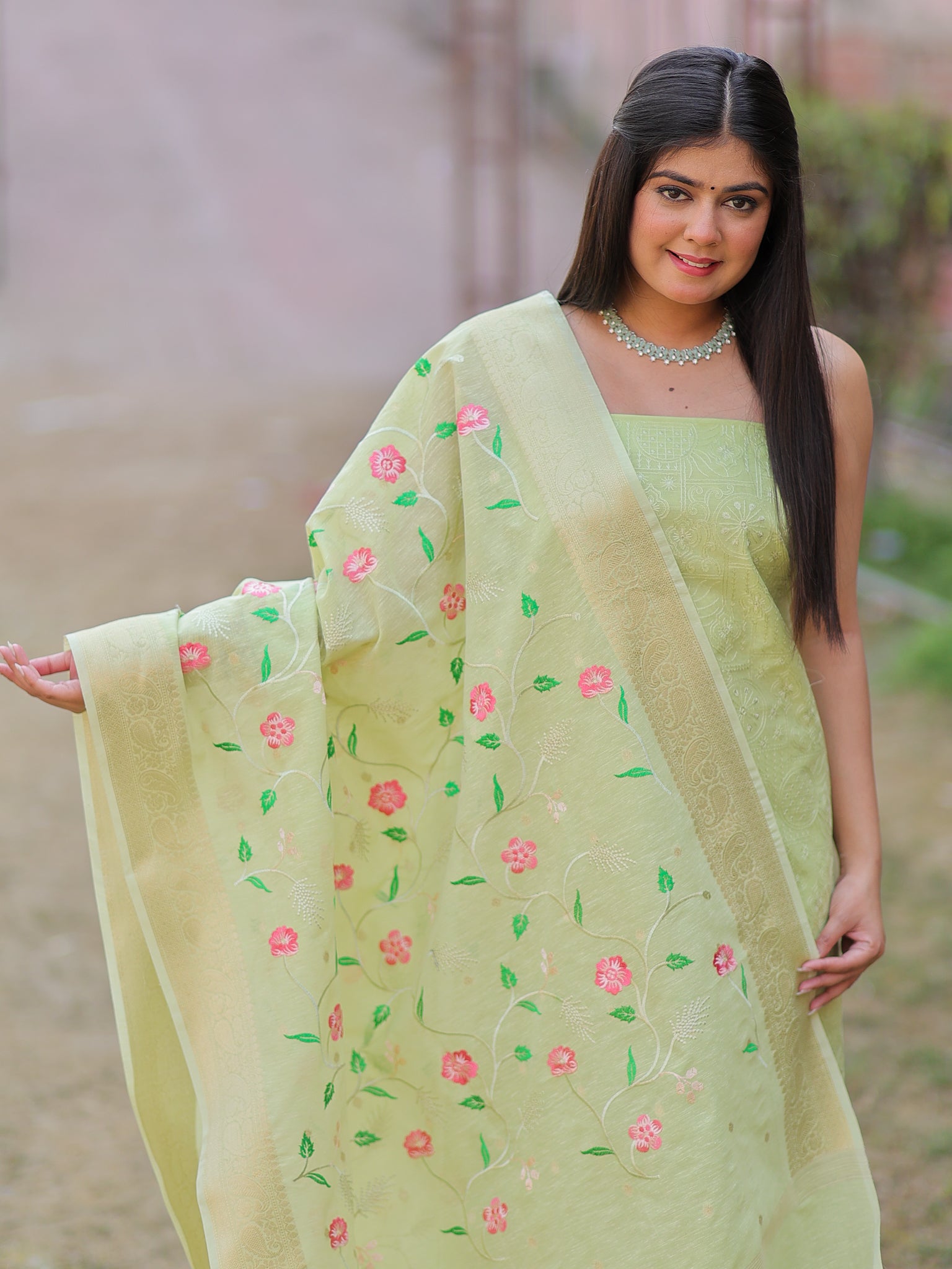 Banarasi Embroidered Salwar Kameez With Dupatta- Green