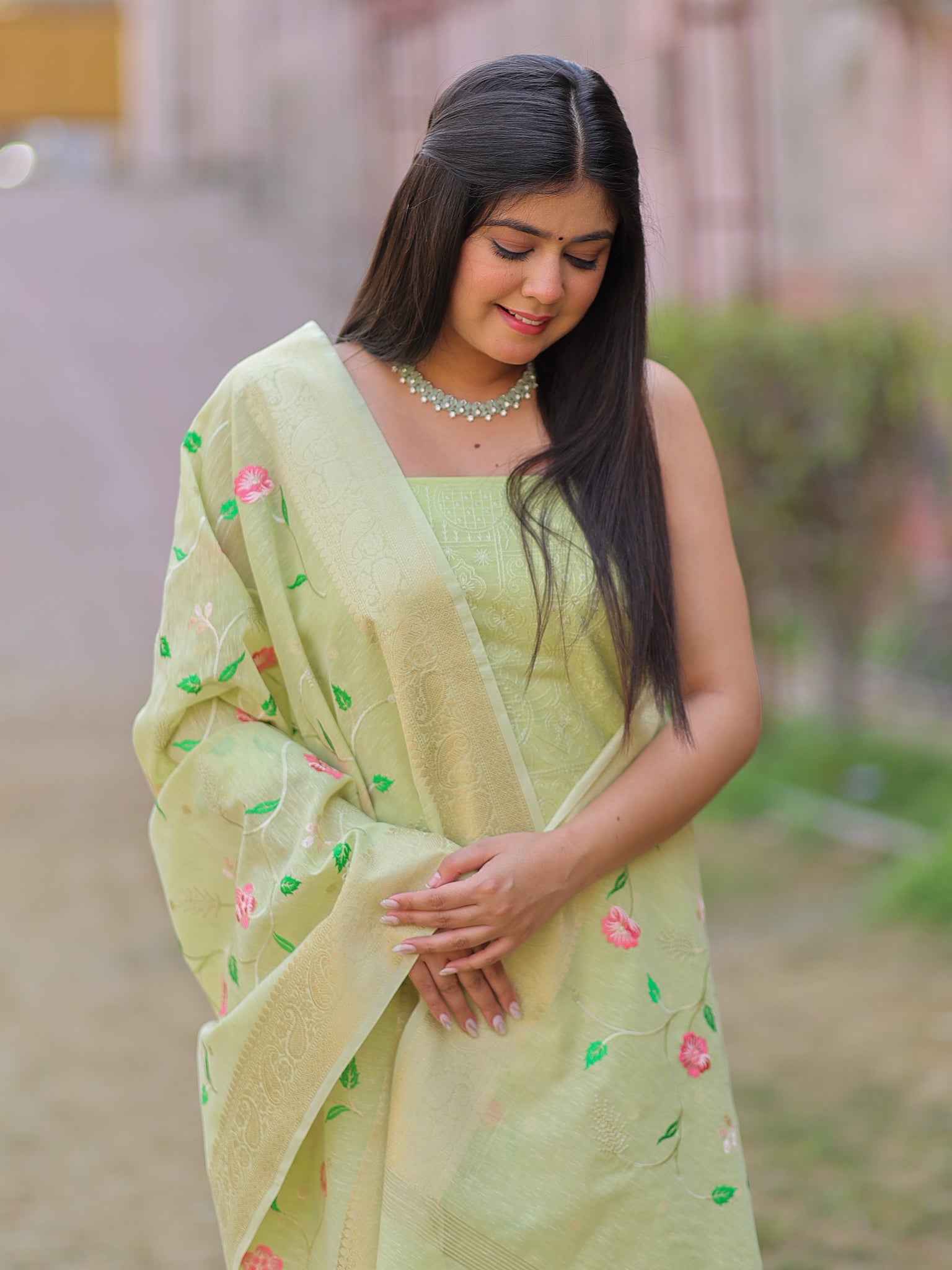 Banarasi Embroidered Salwar Kameez With Dupatta- Green