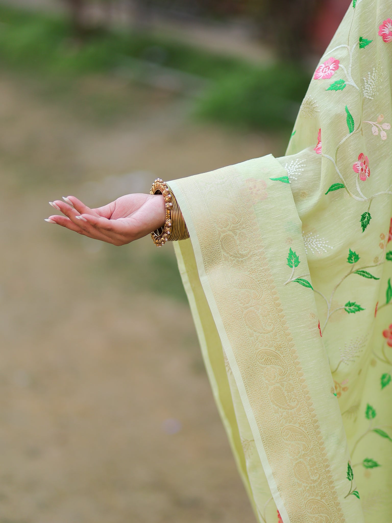 Banarasi Embroidered Salwar Kameez With Dupatta- Green