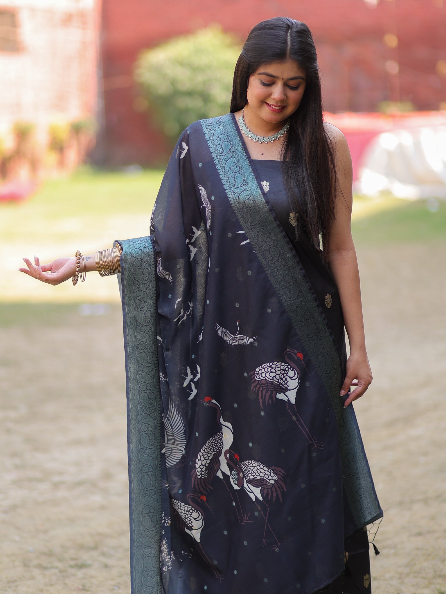 Banarasi Salwar Kameez with Printed Dupatta- Black