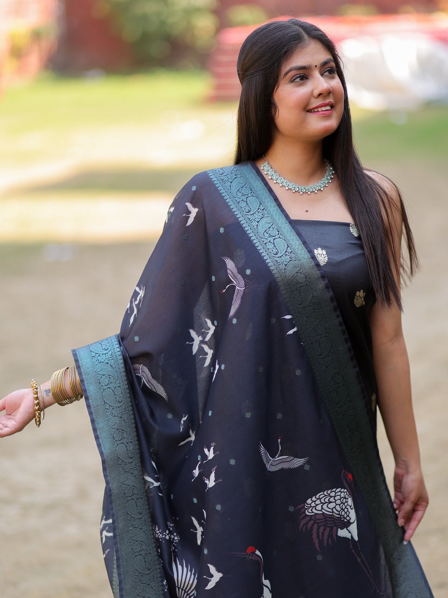 Banarasi Salwar Kameez with Printed Dupatta- Black