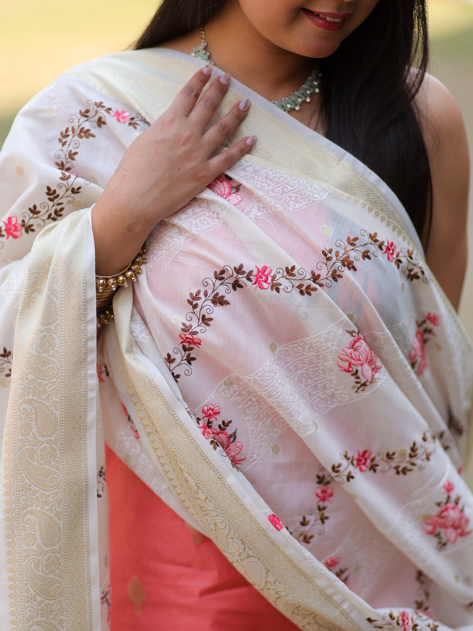 Banarasi Cotton Silk Salwar Kameez with Contrast Dupatta- Pink