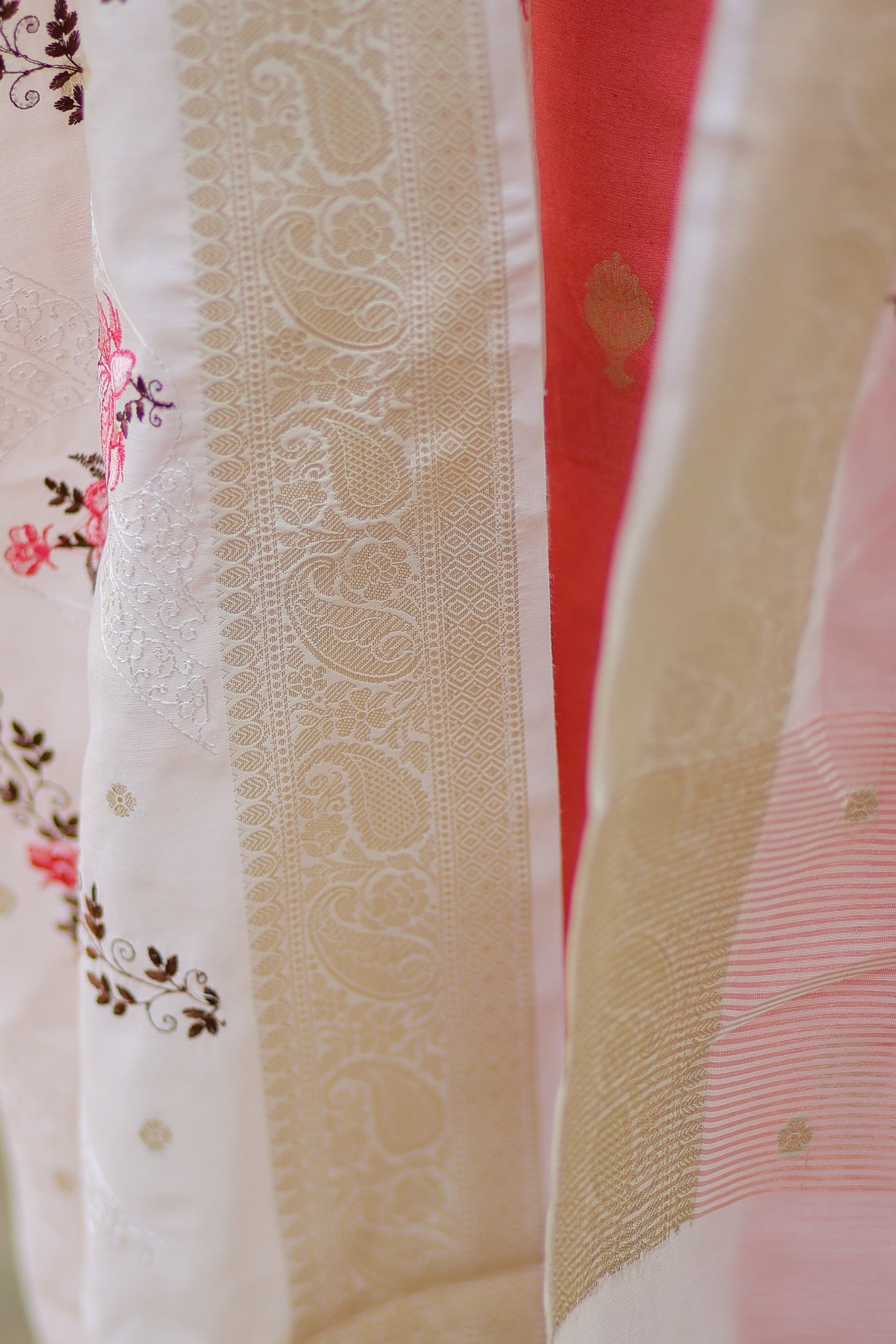 Banarasi Cotton Silk Salwar Kameez with Contrast Dupatta- Pink