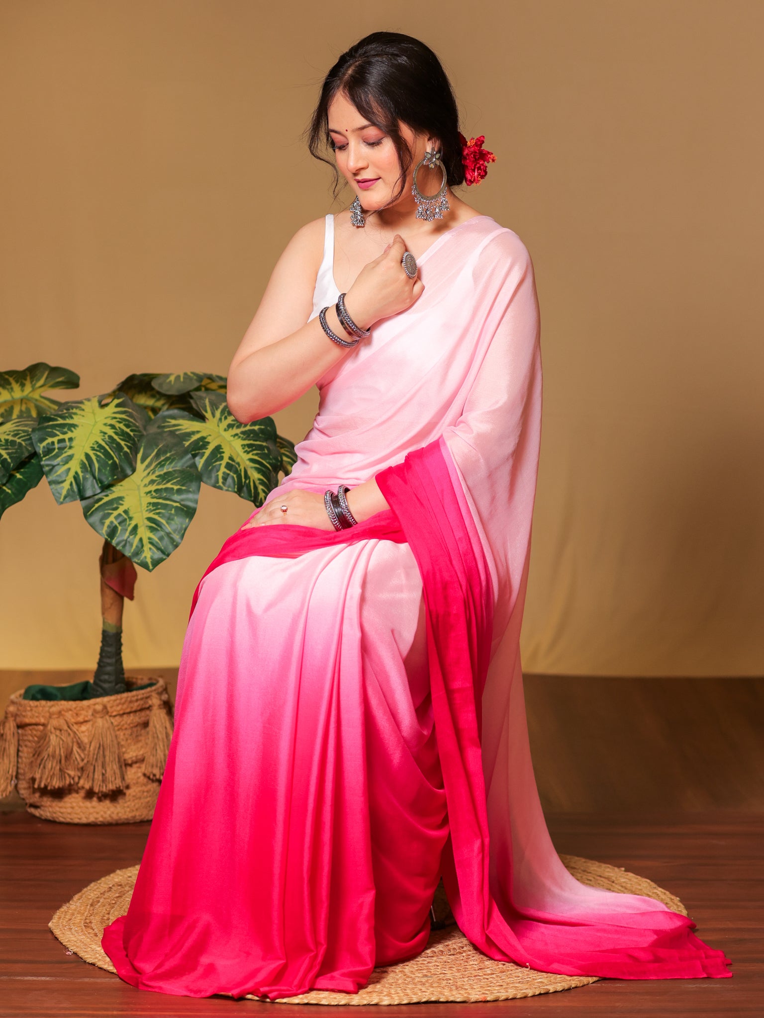 Shaded Chiffon Saree- Pink