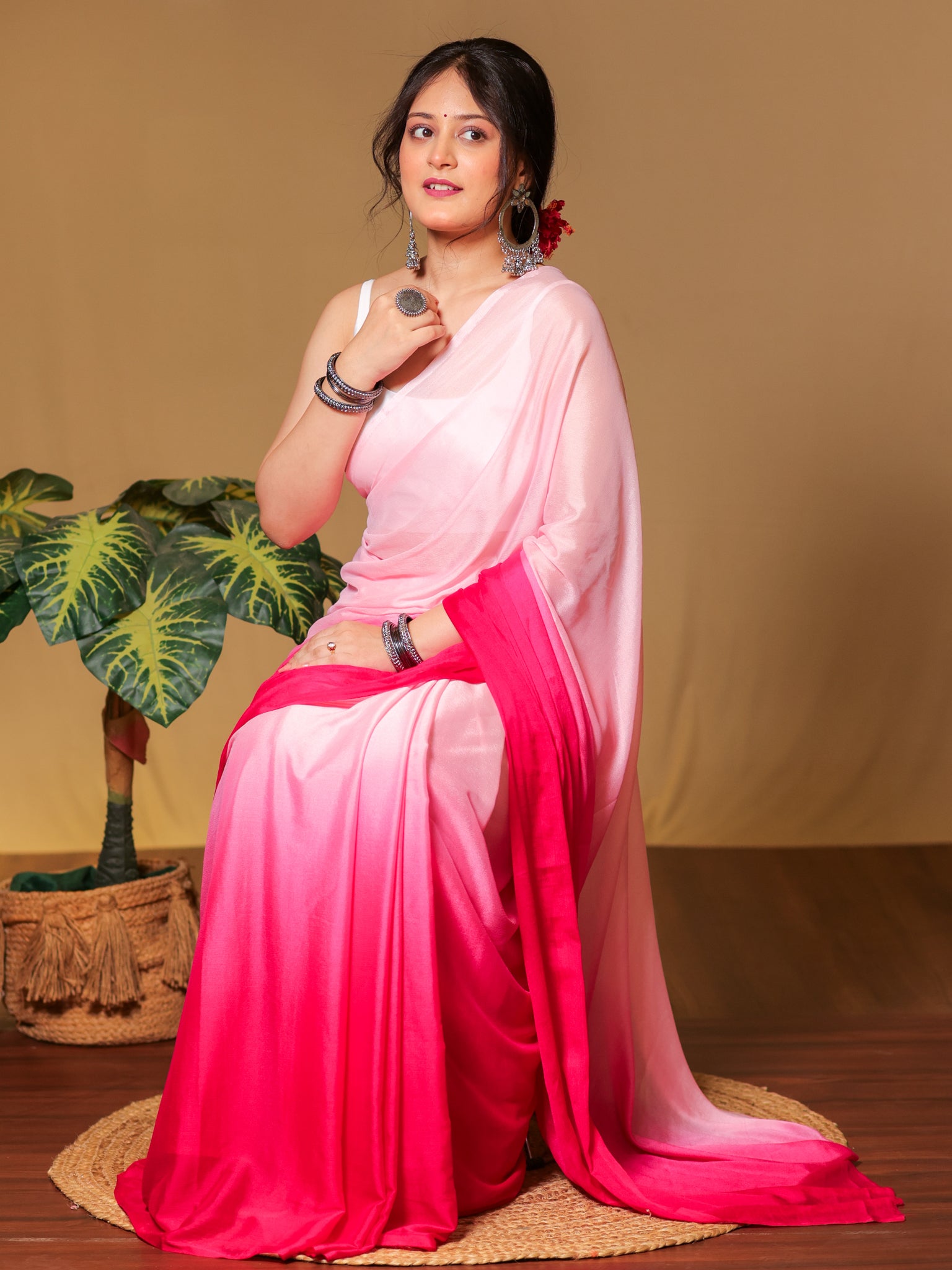 Shaded Chiffon Saree- Pink