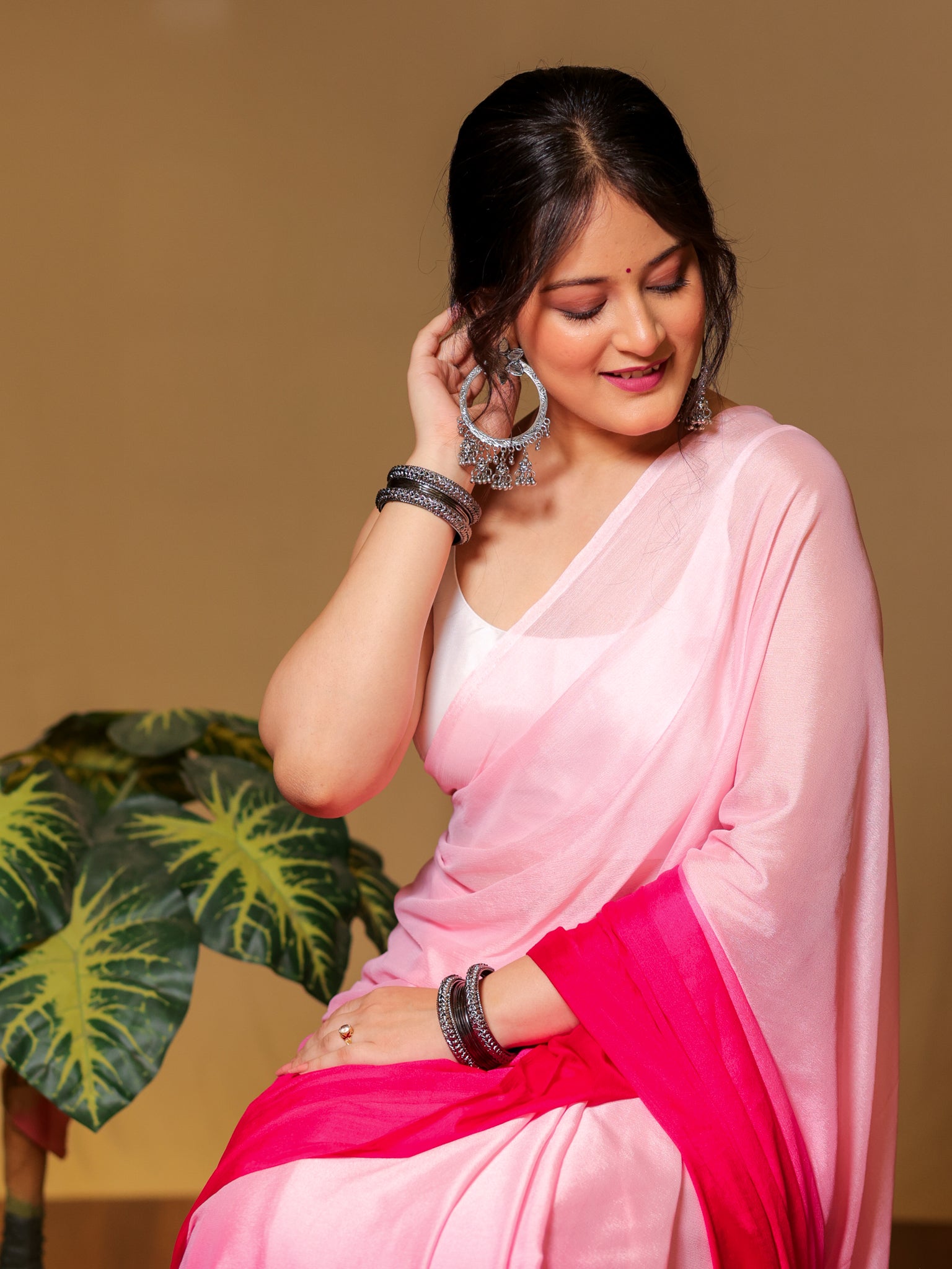 Shaded Chiffon Saree- Pink