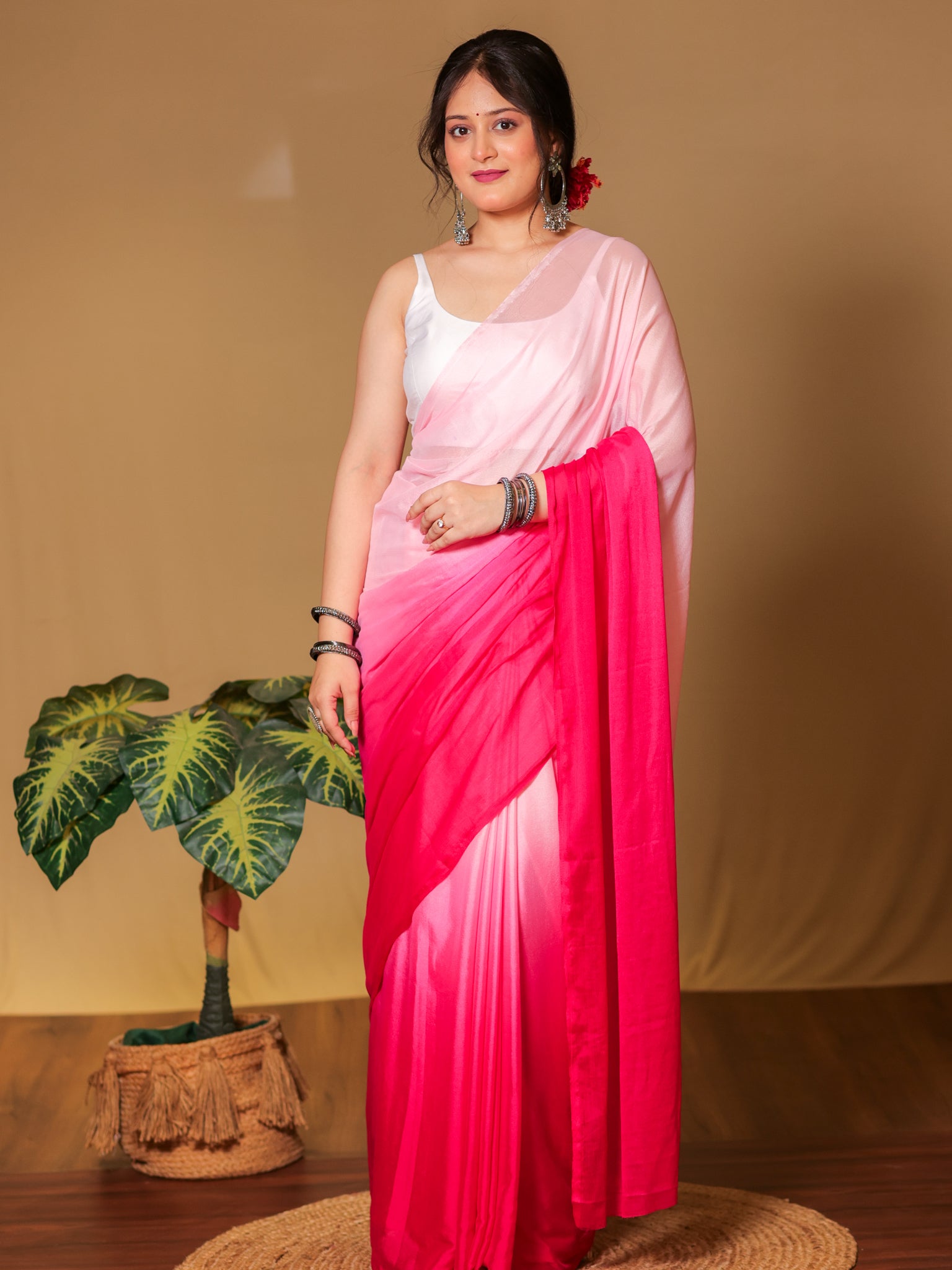Shaded Chiffon Saree- Pink