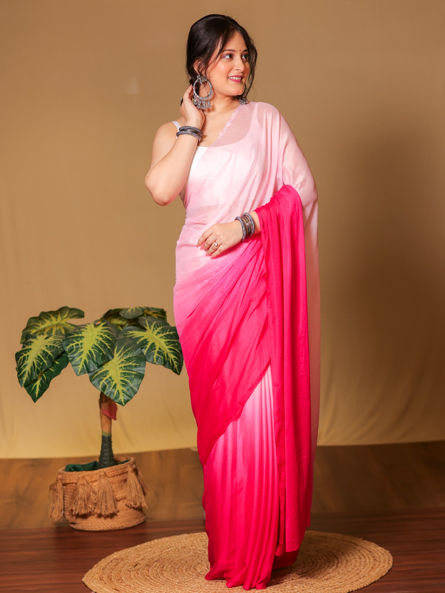 Shaded Chiffon Saree- Pink