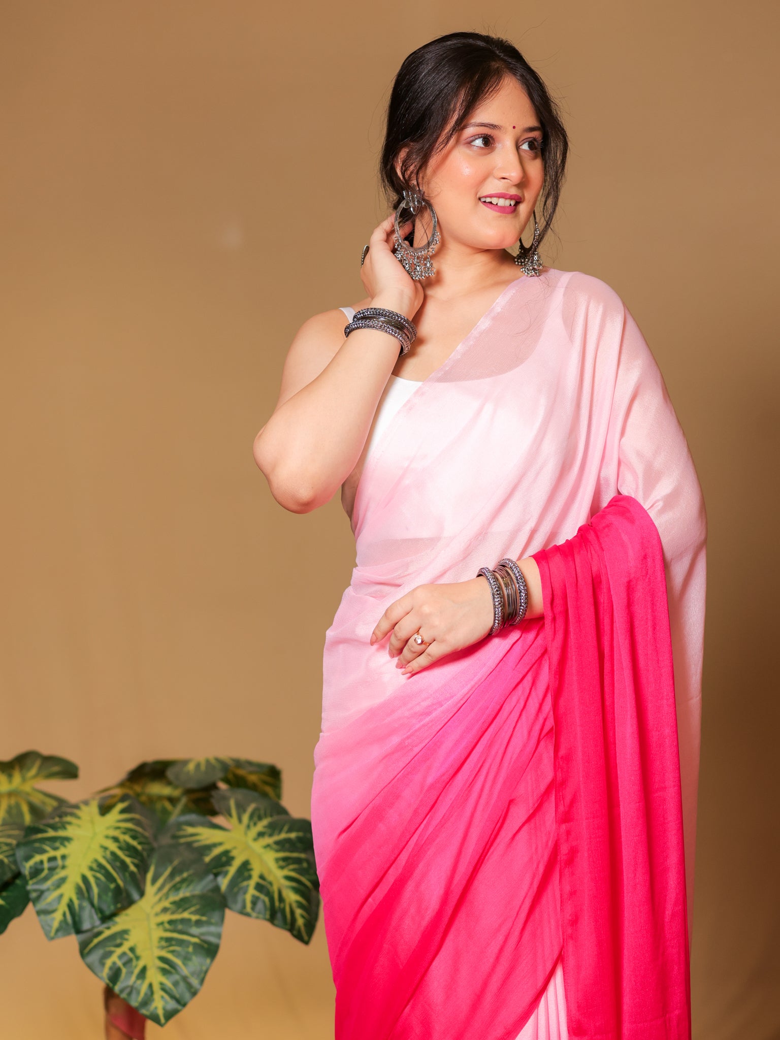 Shaded Chiffon Saree- Pink