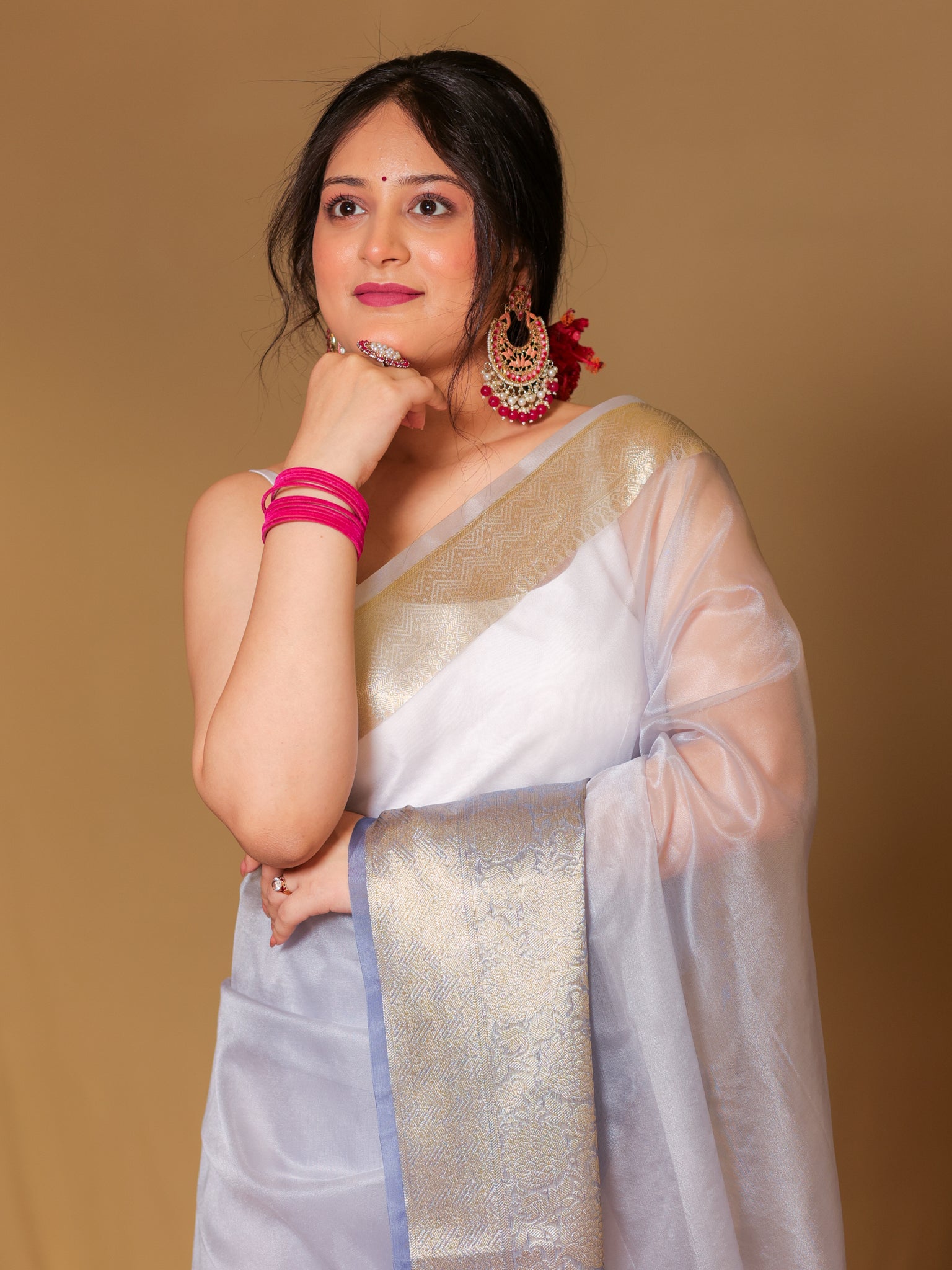 Banarasi Dual shade Organza Saree With Zari Weaving Border- Grey