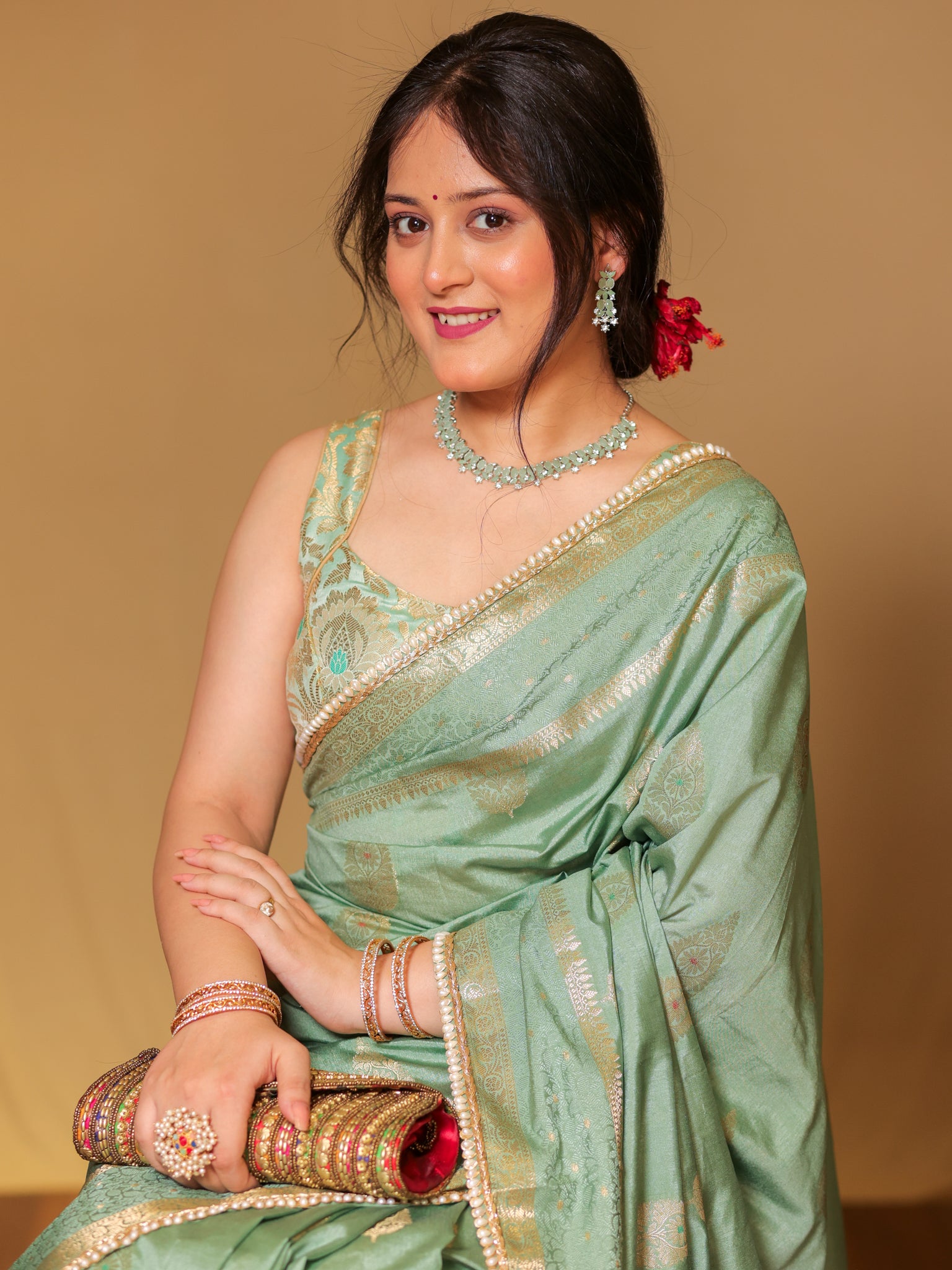Banarasi Cotton Silk Saree With Zari Weaving & Lace Border - Pastel Blue