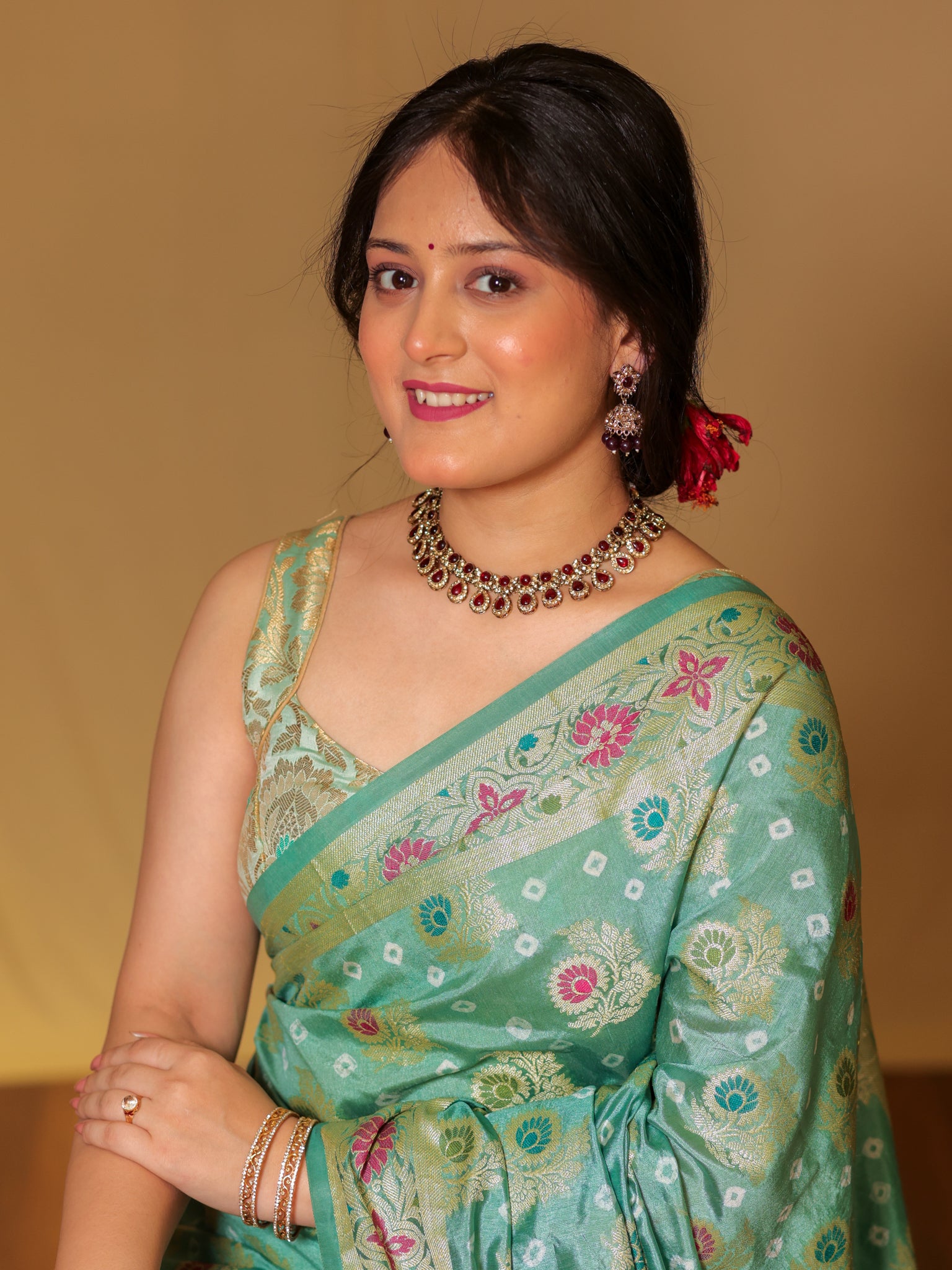 Banarasi Cotton Silk Bandhani Saree With Meena Weaving-Blue