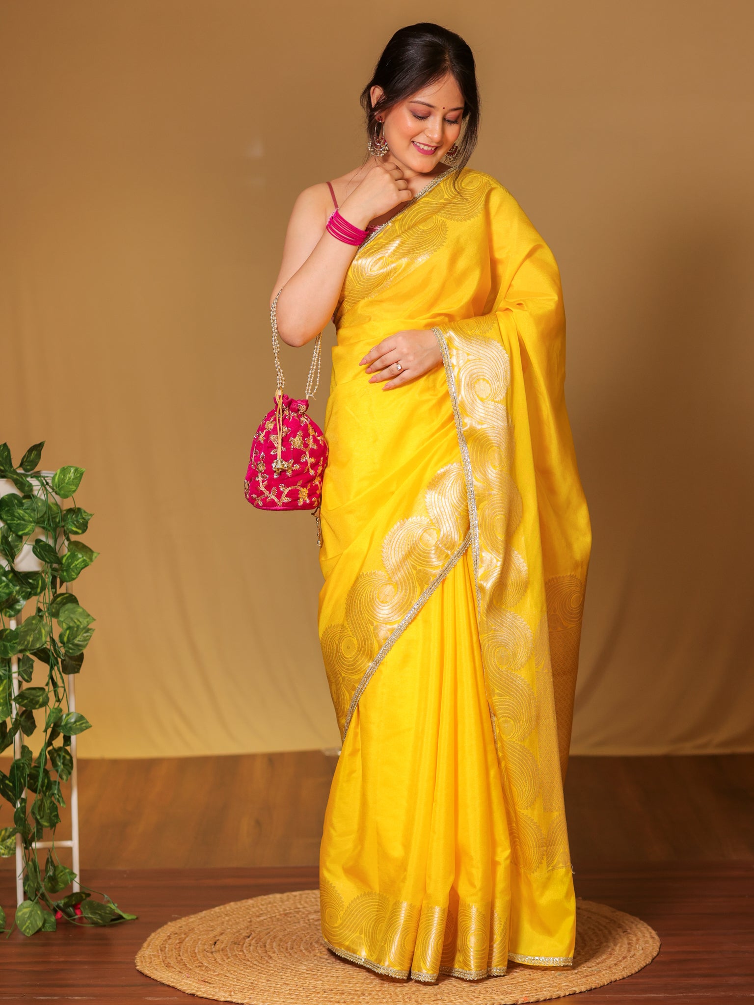 Banarasi Soft Cotton Saree With Zari Weaving Border- Yellow