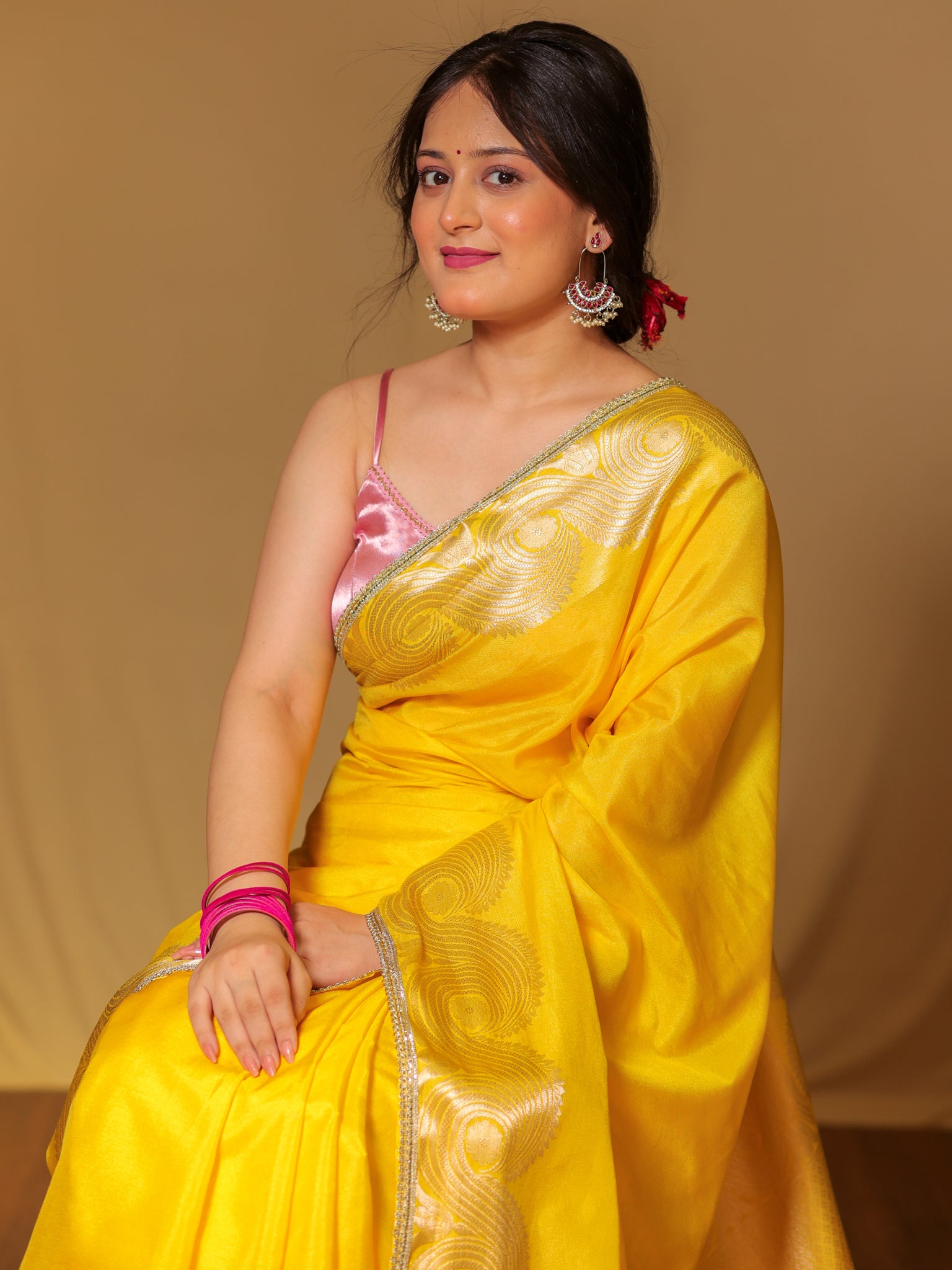 Banarasi Soft Cotton Saree With Zari Weaving Border- Yellow