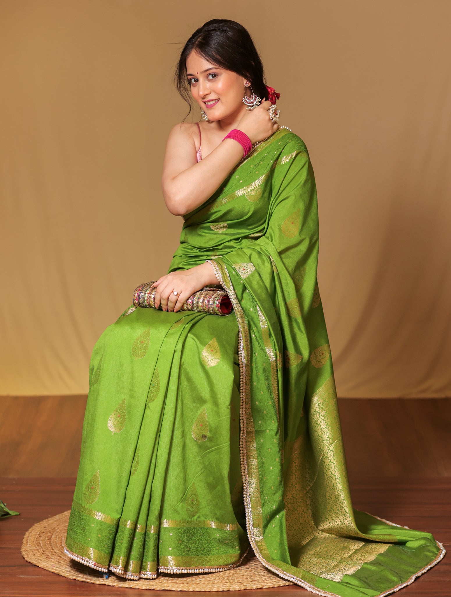 Banarasi Cotton Silk Saree With Zari Weaving & Lace Border - Green