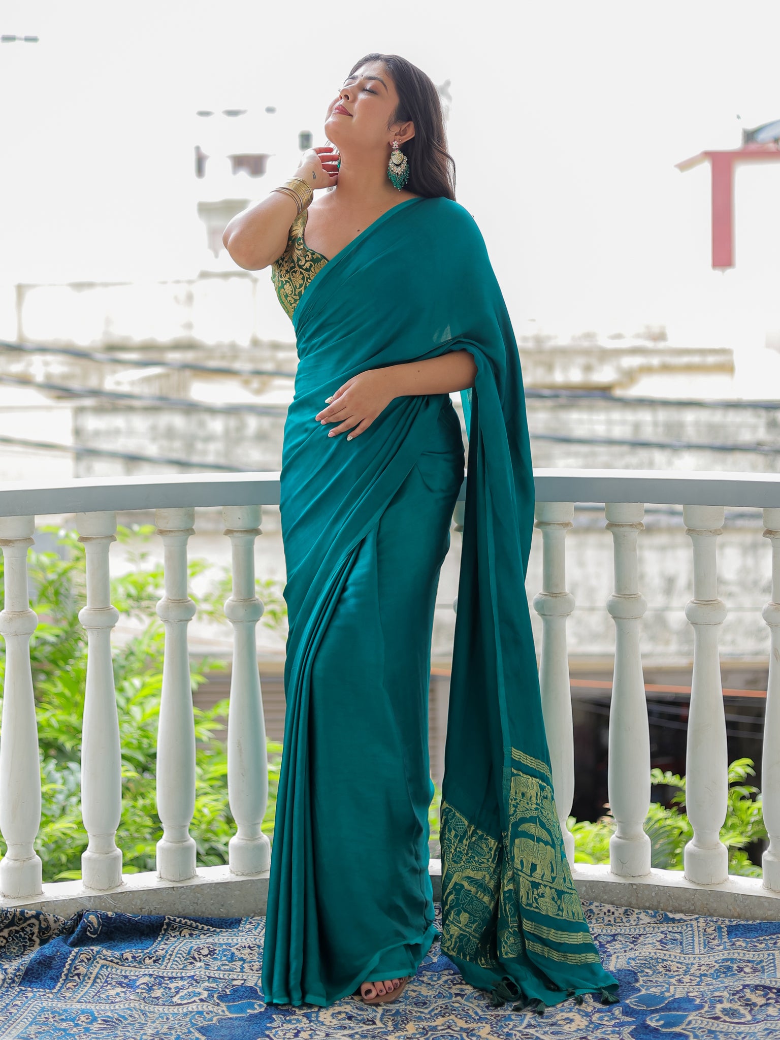 Rama Green Plain Modal Zari Pallu Saree