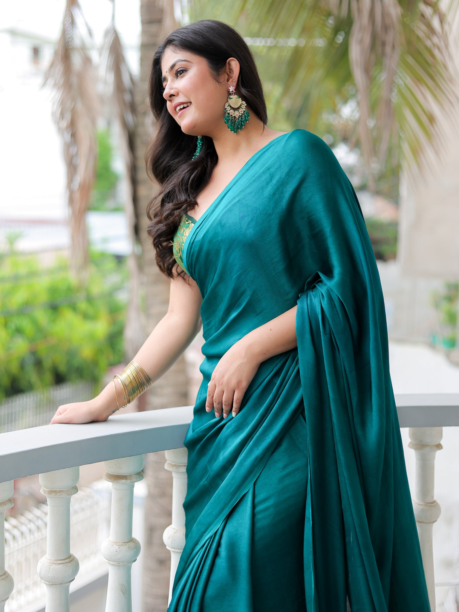 Rama Green Plain Modal Zari Pallu Saree