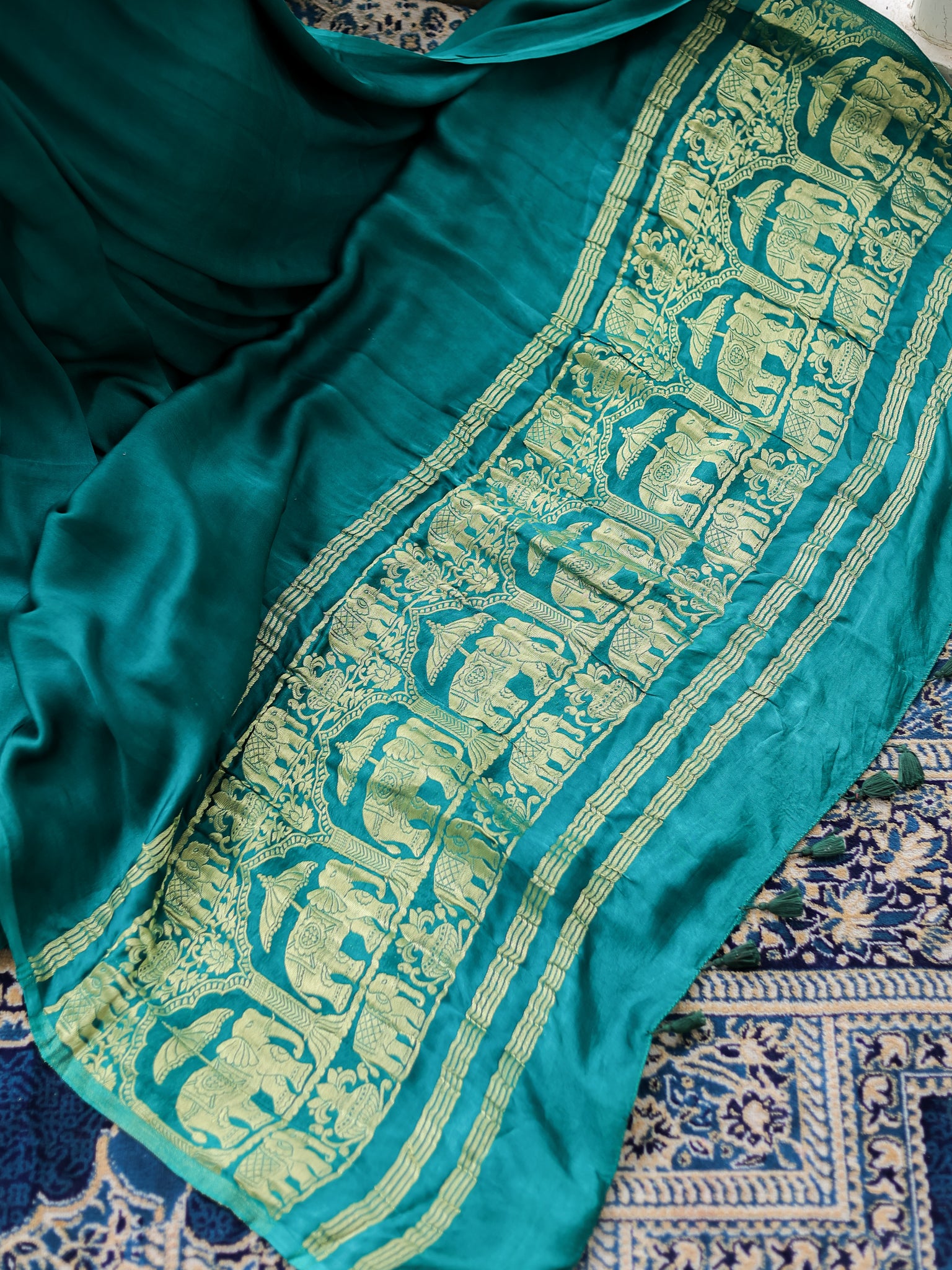 Rama Green Plain Modal Zari Pallu Saree