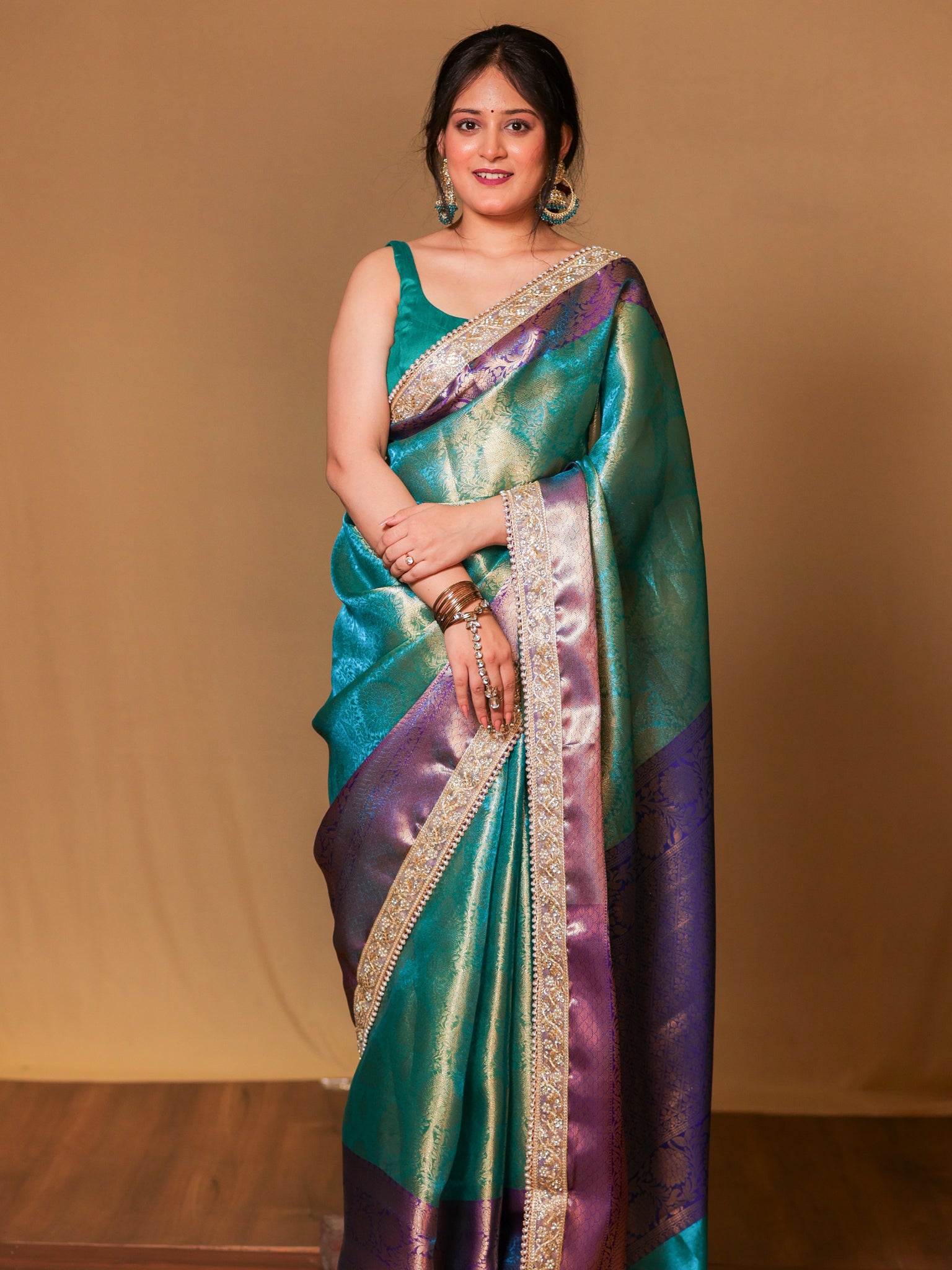 Banarasi Tissue Saree With Zari Weaving & Contrast Border with Lace -Blue