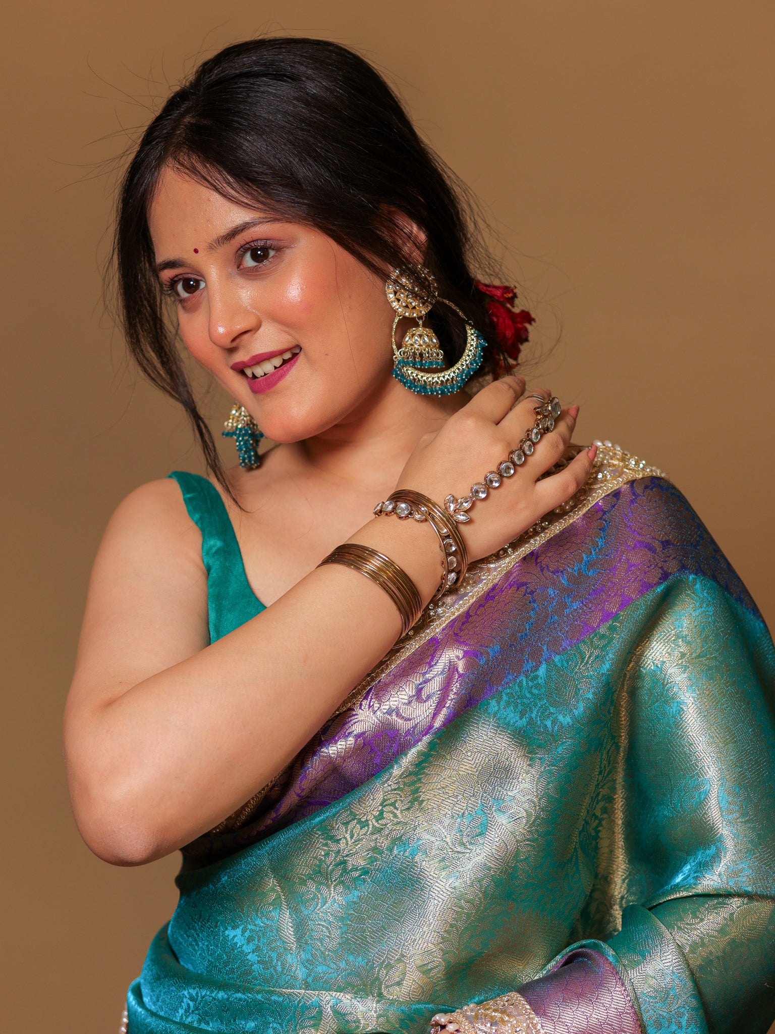 Banarasi Tissue Saree With Zari Weaving & Contrast Border with Lace -Blue