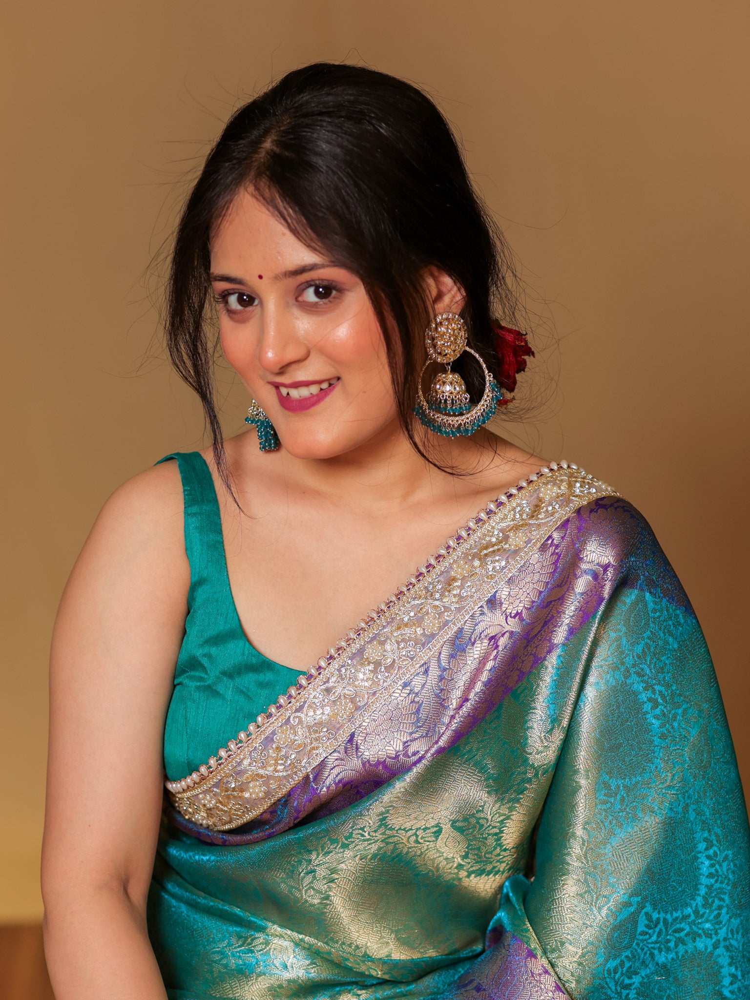 Banarasi Tissue Saree With Zari Weaving & Contrast Border with Lace -Blue