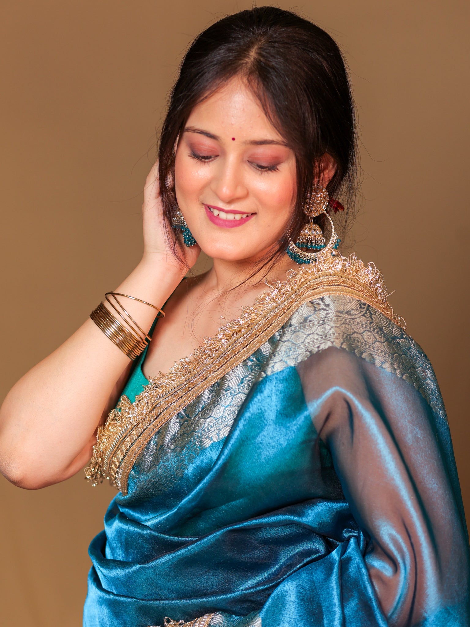 Banarasi Tissue Saree With Zari Weaving &Lace Border - Blue
