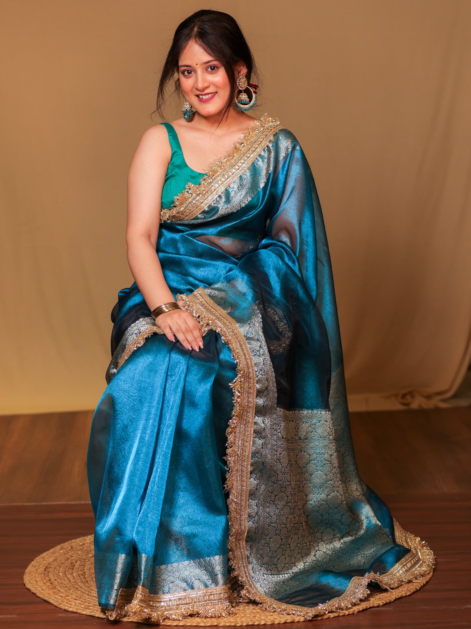 Banarasi Tissue Saree With Zari Weaving &Lace Border - Blue