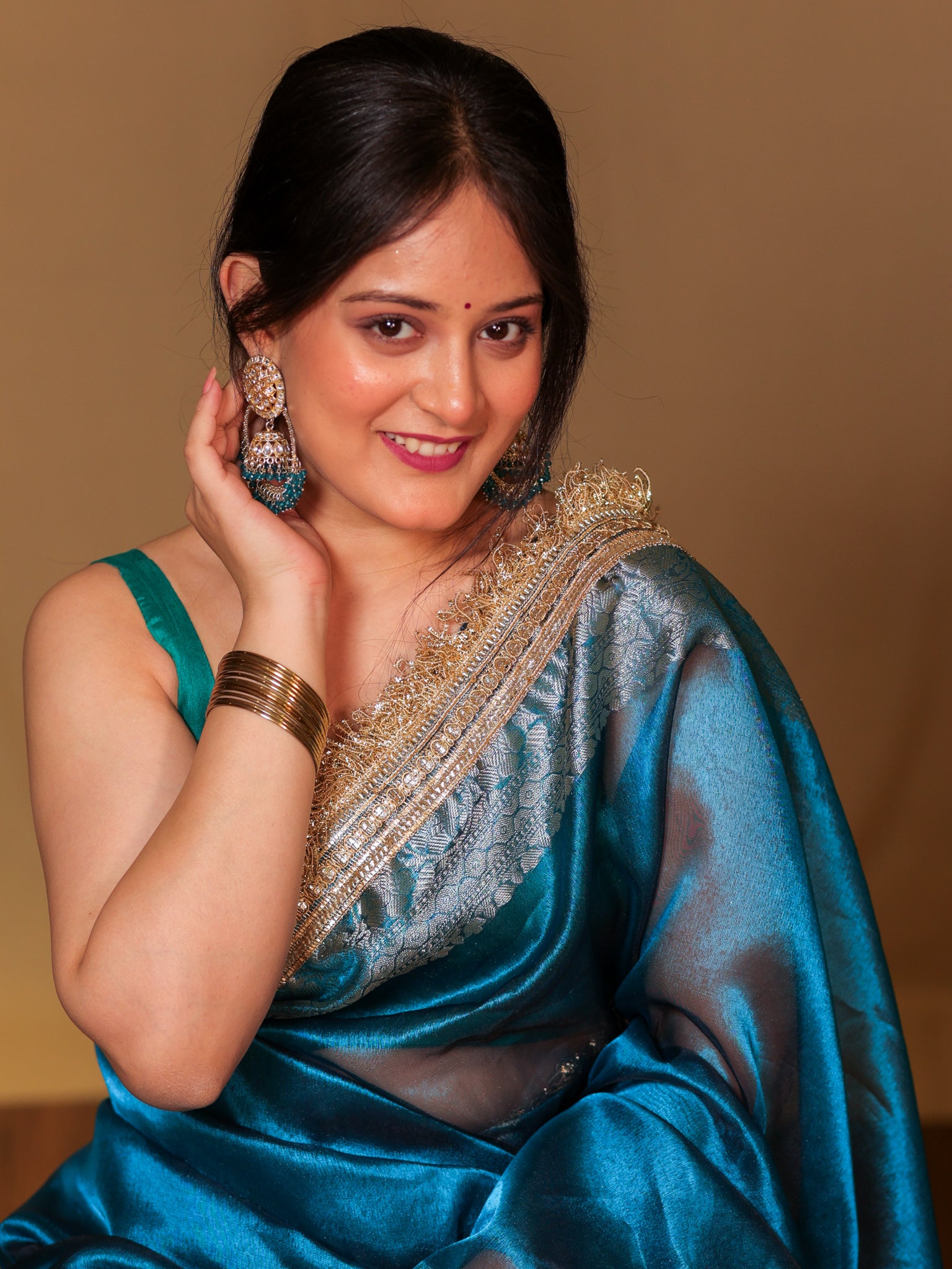 Banarasi Tissue Saree With Zari Weaving &Lace Border - Blue