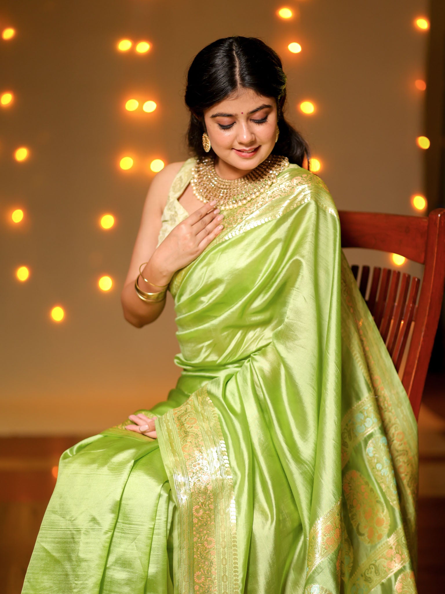 Banarasi Plain Silk Saree With Weaving- Green