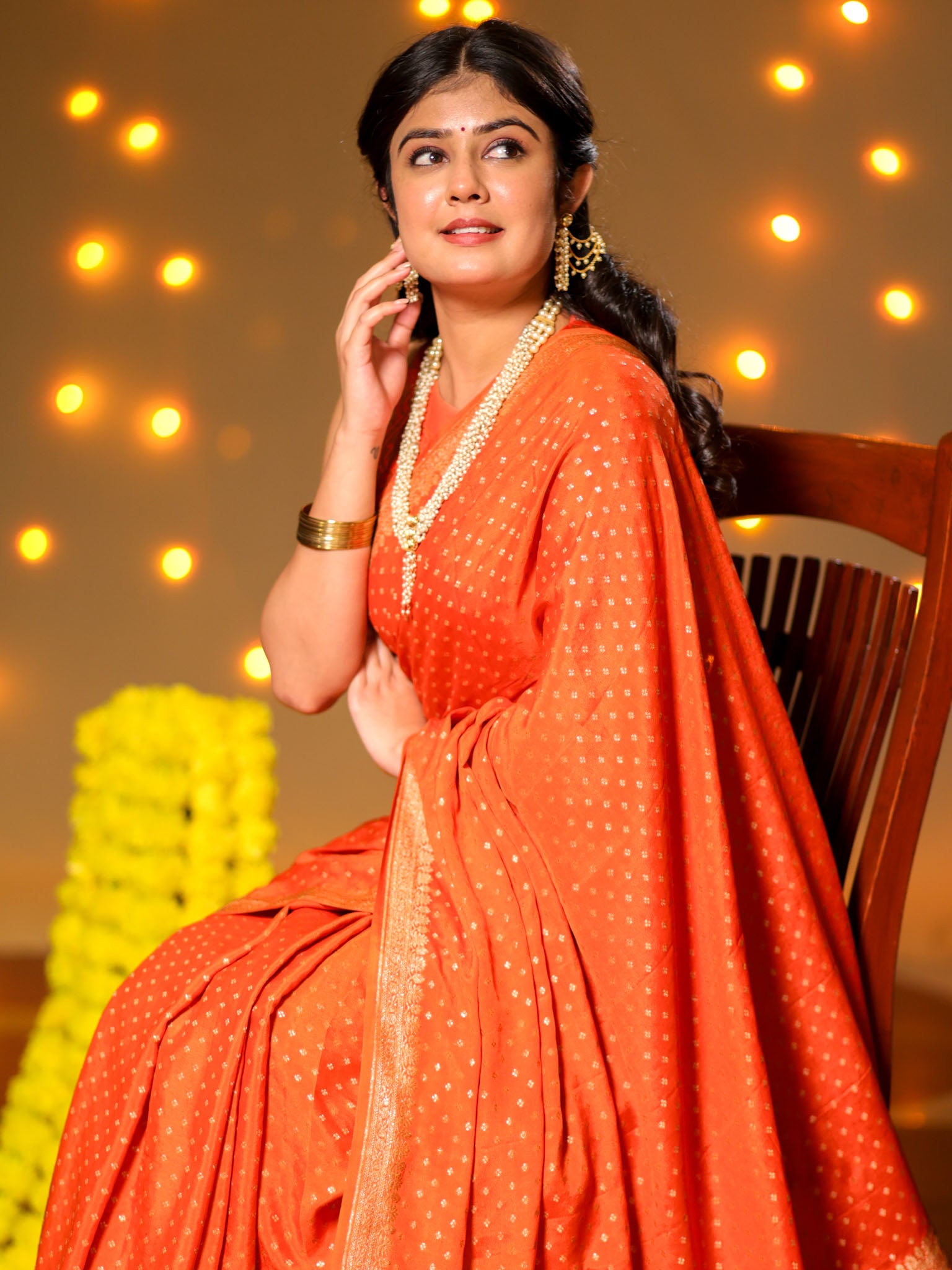 Banarasi Pure Khaddi Georgette Saree With Antique Zari Buti Weaving- Orange