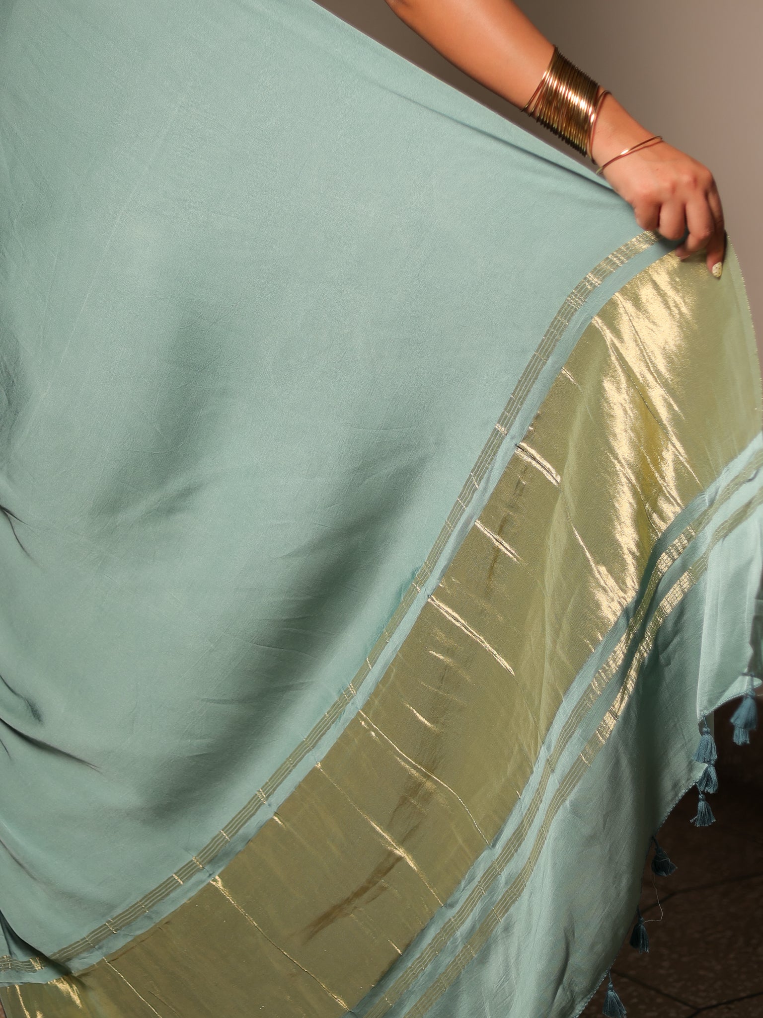 Pastel Blue Plain Modal Lagdi Patta Saree