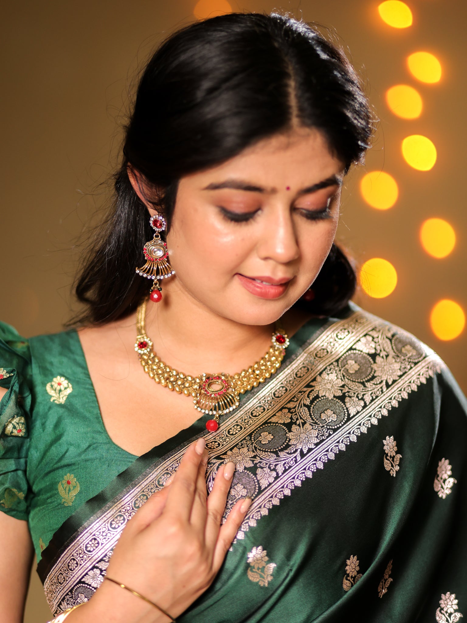 Banarasi Mashru Silk Saree With Buti & Border- Green