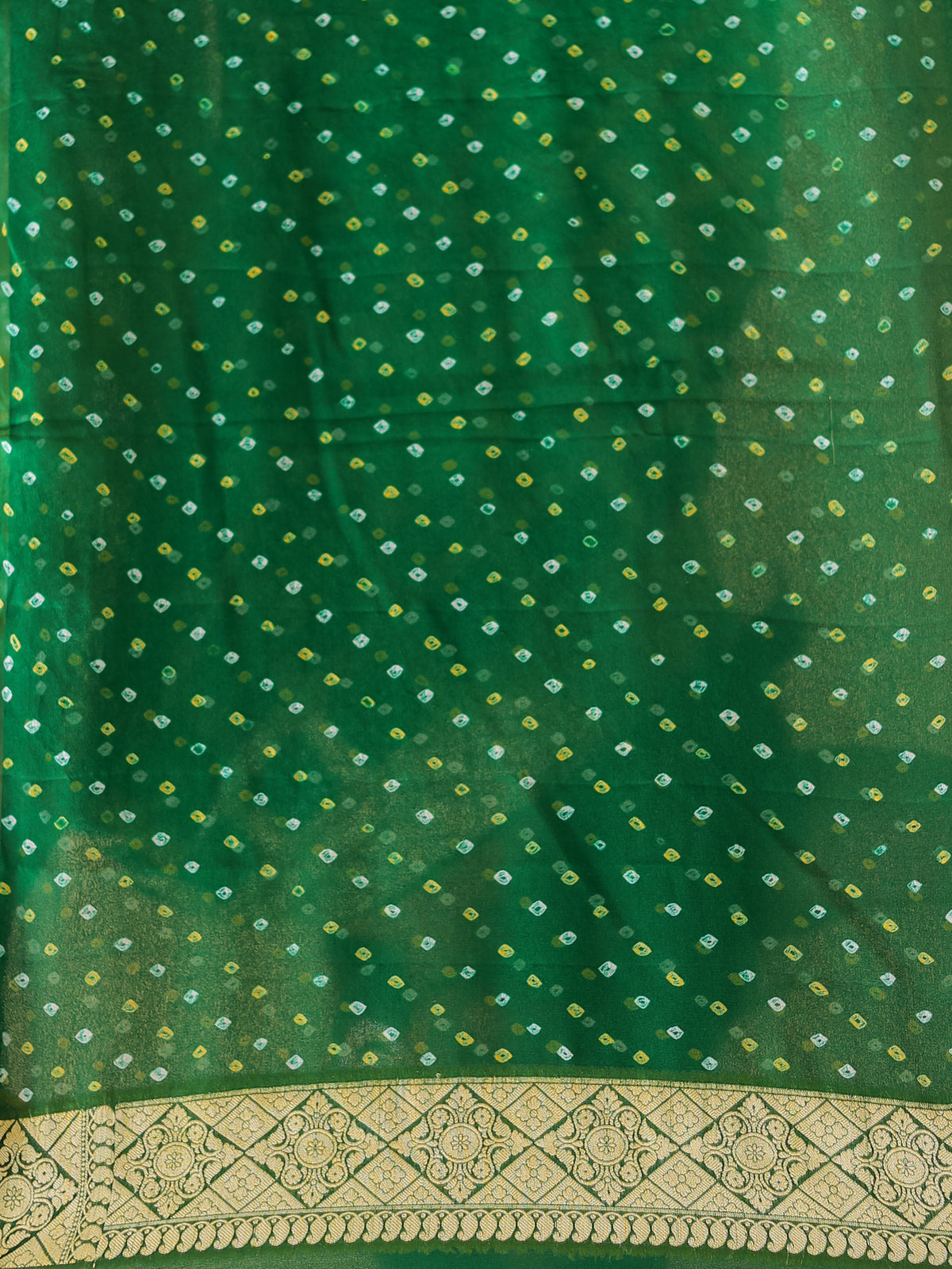 Green Pure Banarasi Georgette Bandhej Saree with Zari Jaal Weaving