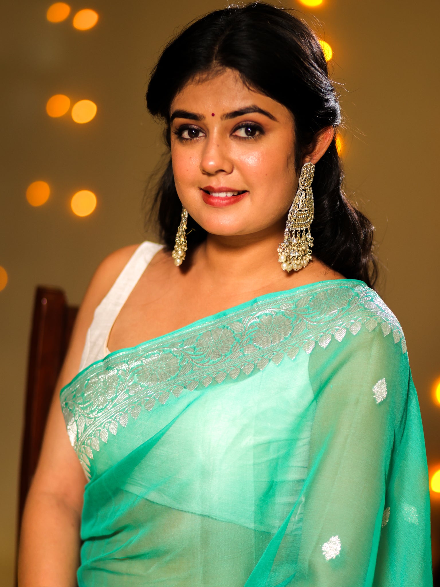 Banarasi Pure Khaddi Georgette Saree With Buti Weaving- Aqua Blue