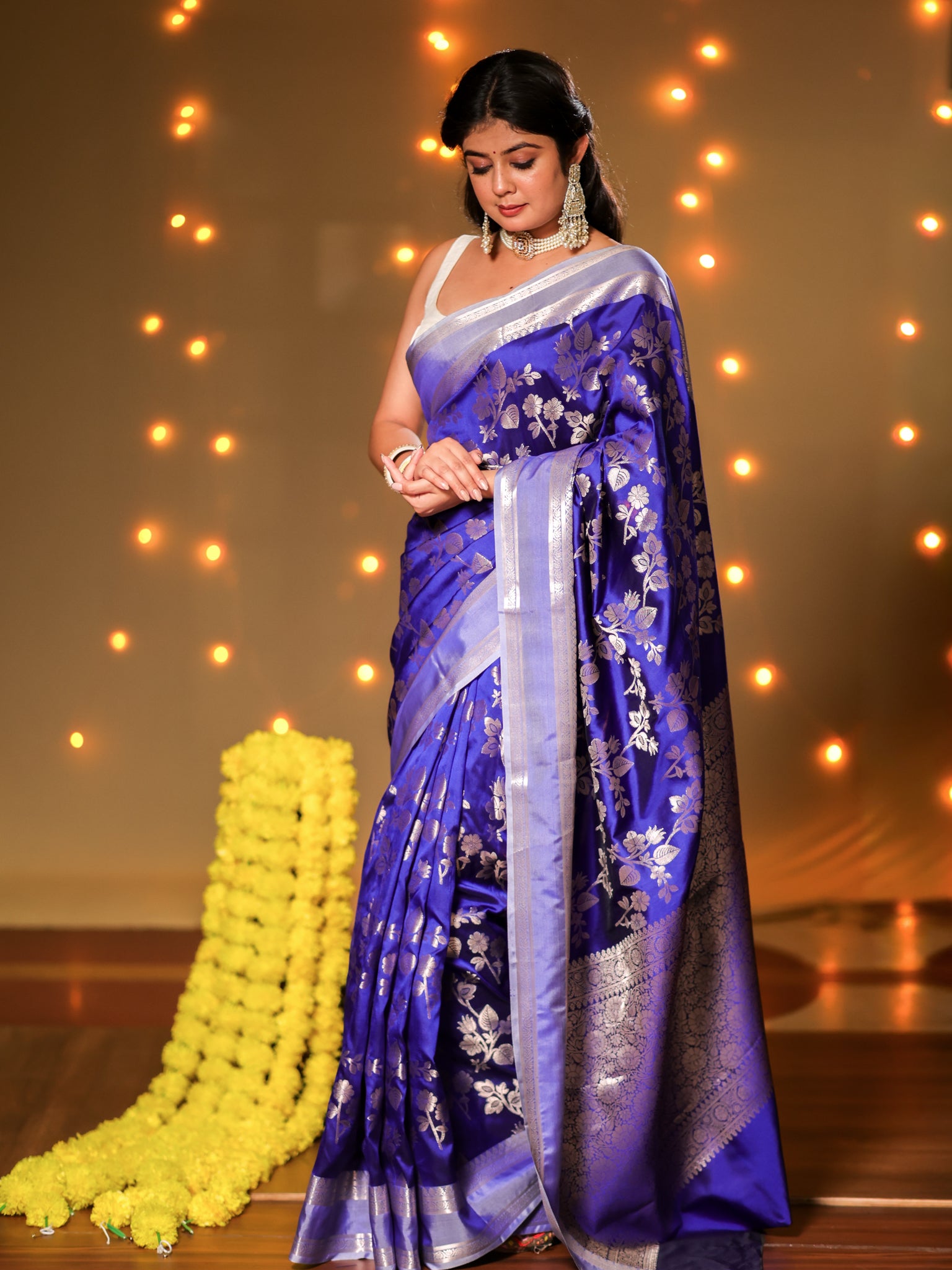 Banarasi Semi Silk Saree With Border - Blue