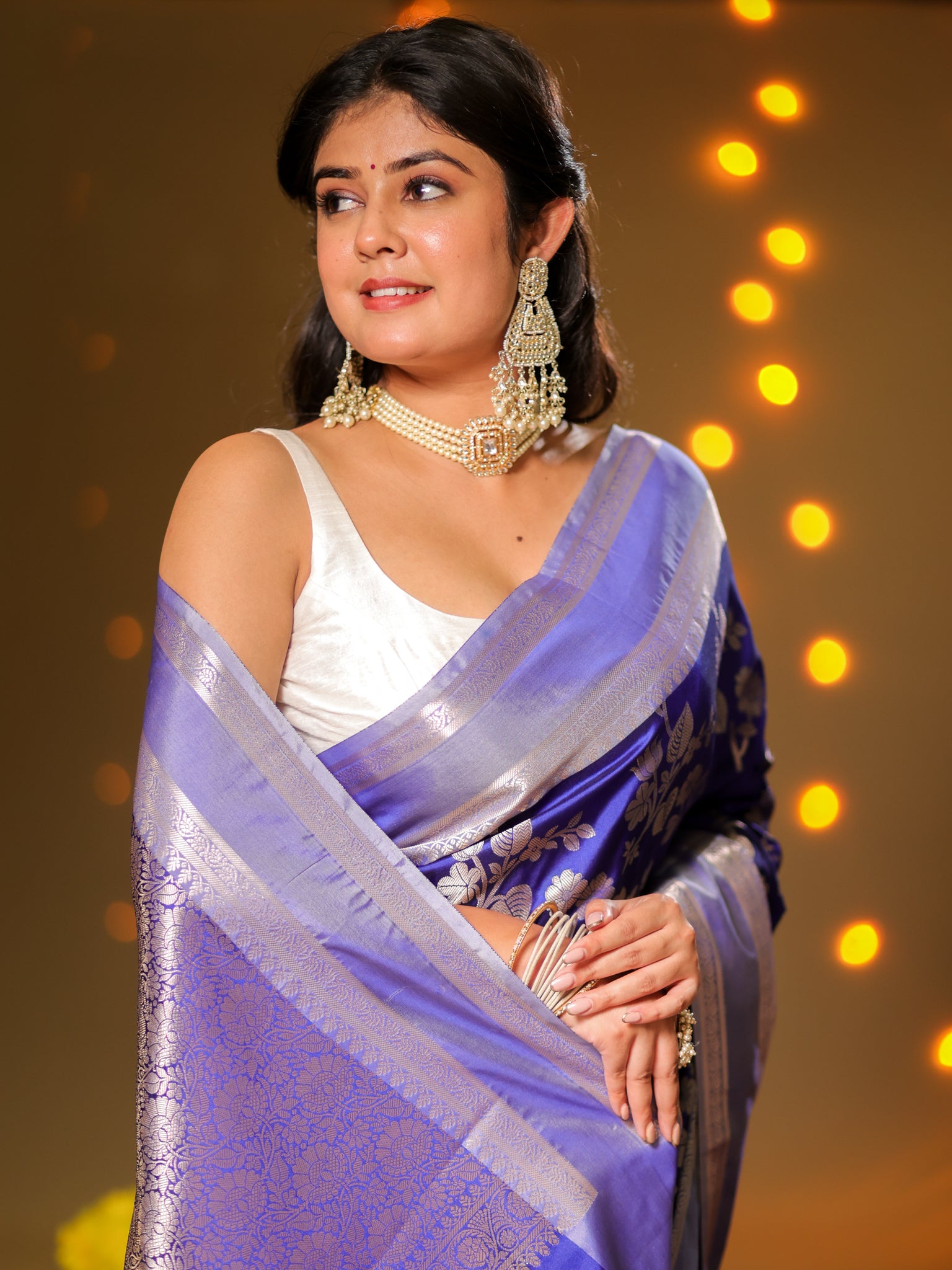 Banarasi Semi Silk Saree With Border - Blue